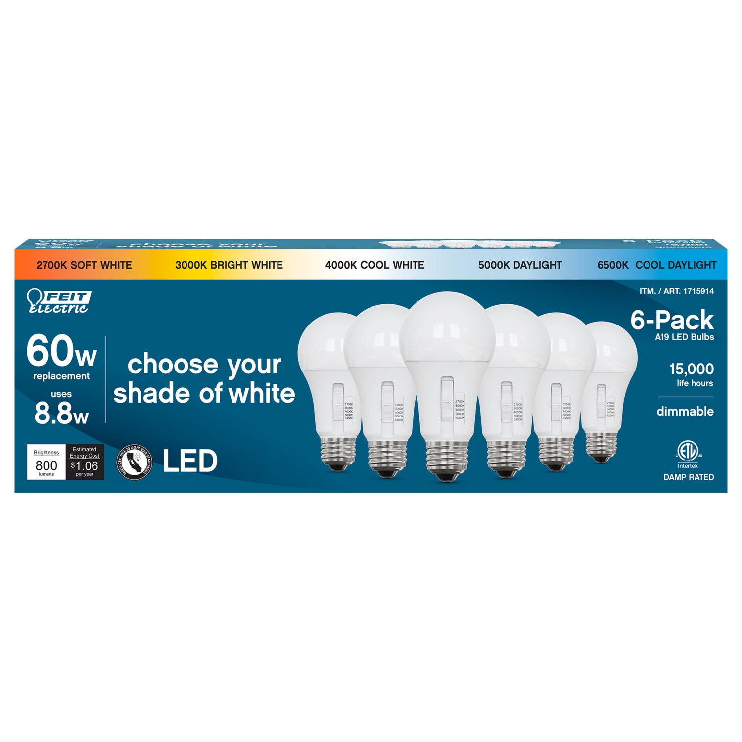8.8W (60W Replacement) Selectable Color A19 E26 Base LED Bulb (18-Pack)