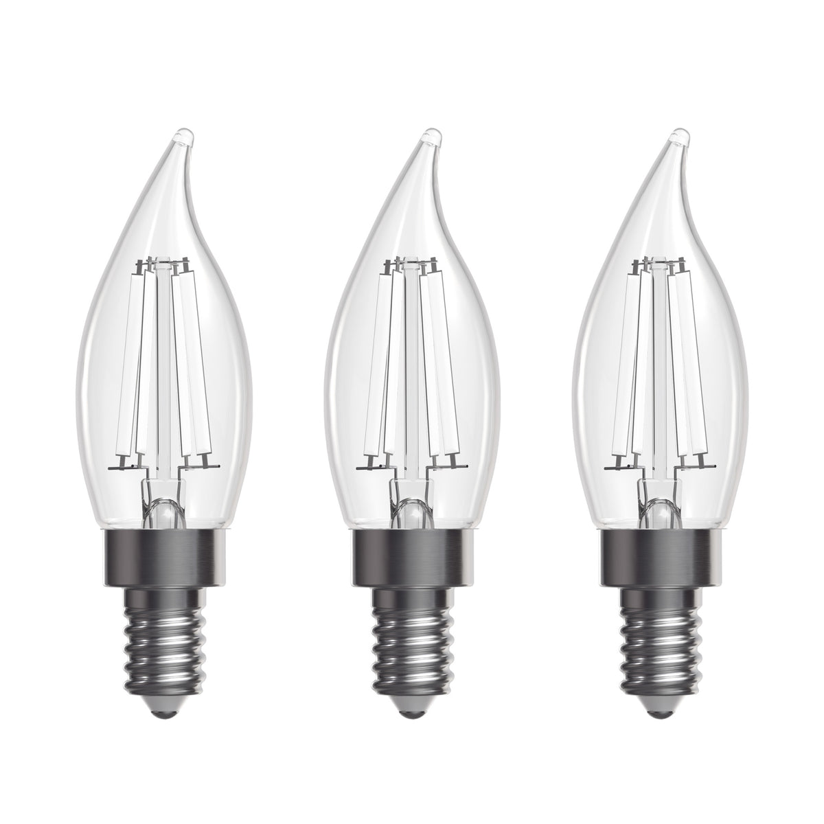 2.2W (25W Replacement) Daylight (5000K) E12 Base BA10 Flame Tip White Filament LED Bulb (3-Pack)