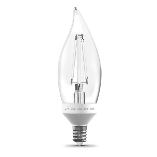3.3W (40W Equivalent) Adjustable White E12 Base BA10 Flame Tip White Filament LED Bulb (2-Pack)