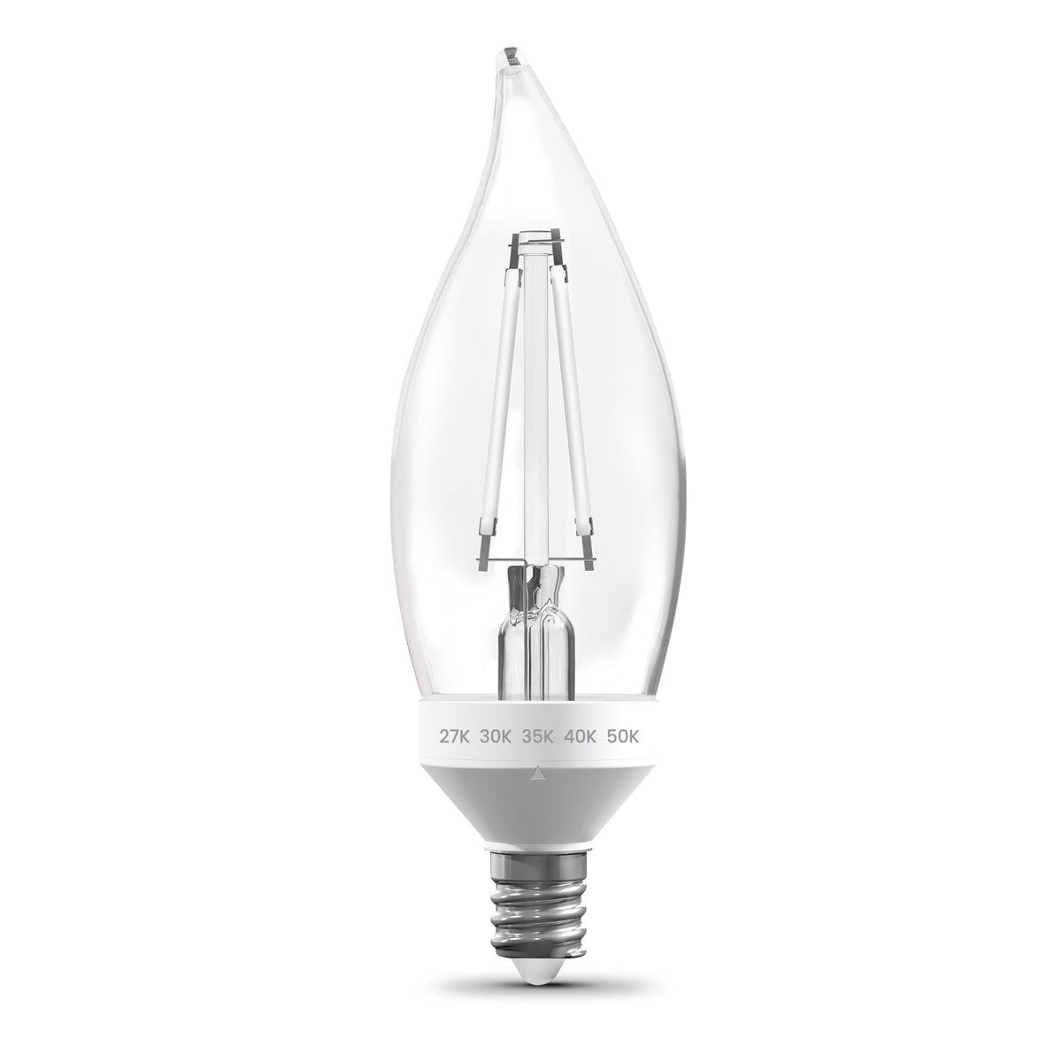 3.3W (40W Equivalent) Adjustable White E12 Base BA10 Flame Tip White Filament LED Bulb (2-Pack)