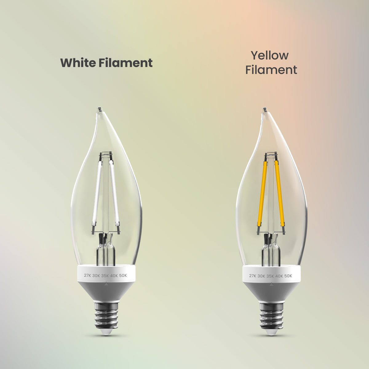 3.3W (40W Equivalent) Adjustable White E12 Base BA10 Flame Tip White Filament LED Bulb (2-Pack)