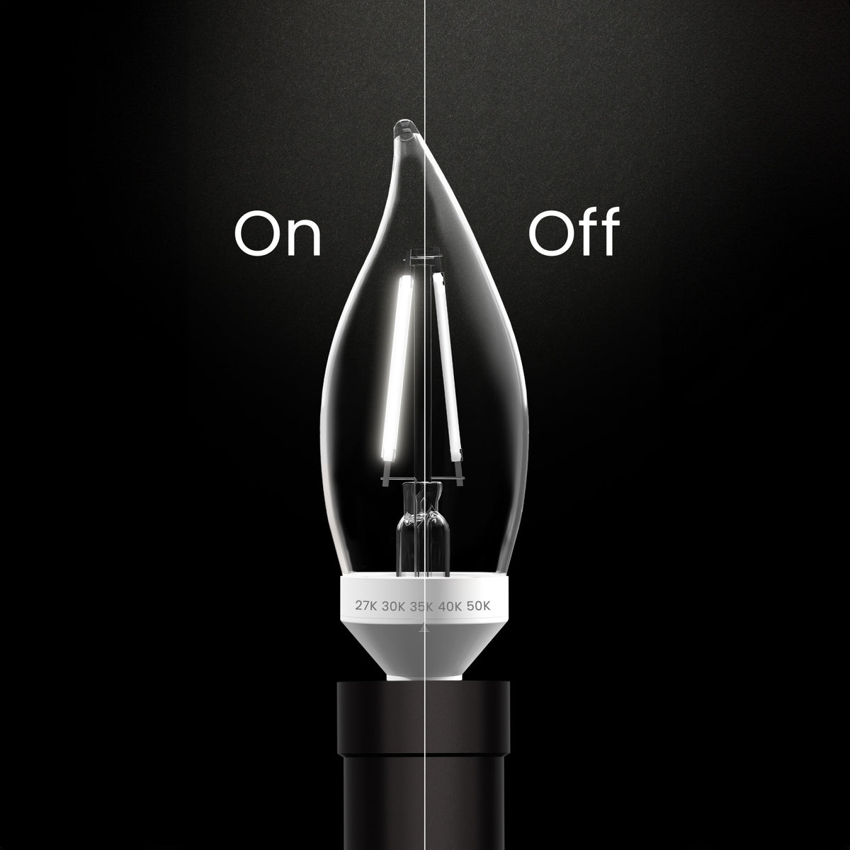 3.3W (40W Equivalent) Adjustable White E12 Base BA10 Flame Tip White Filament LED Bulb (2-Pack)