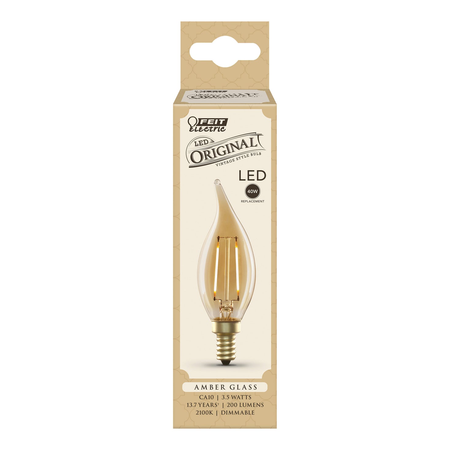 3.5W (40W Replacement) CA10 E12 Dimmable Straight Filament Amber Glass Vintage Edison LED Light Bulb, Soft White