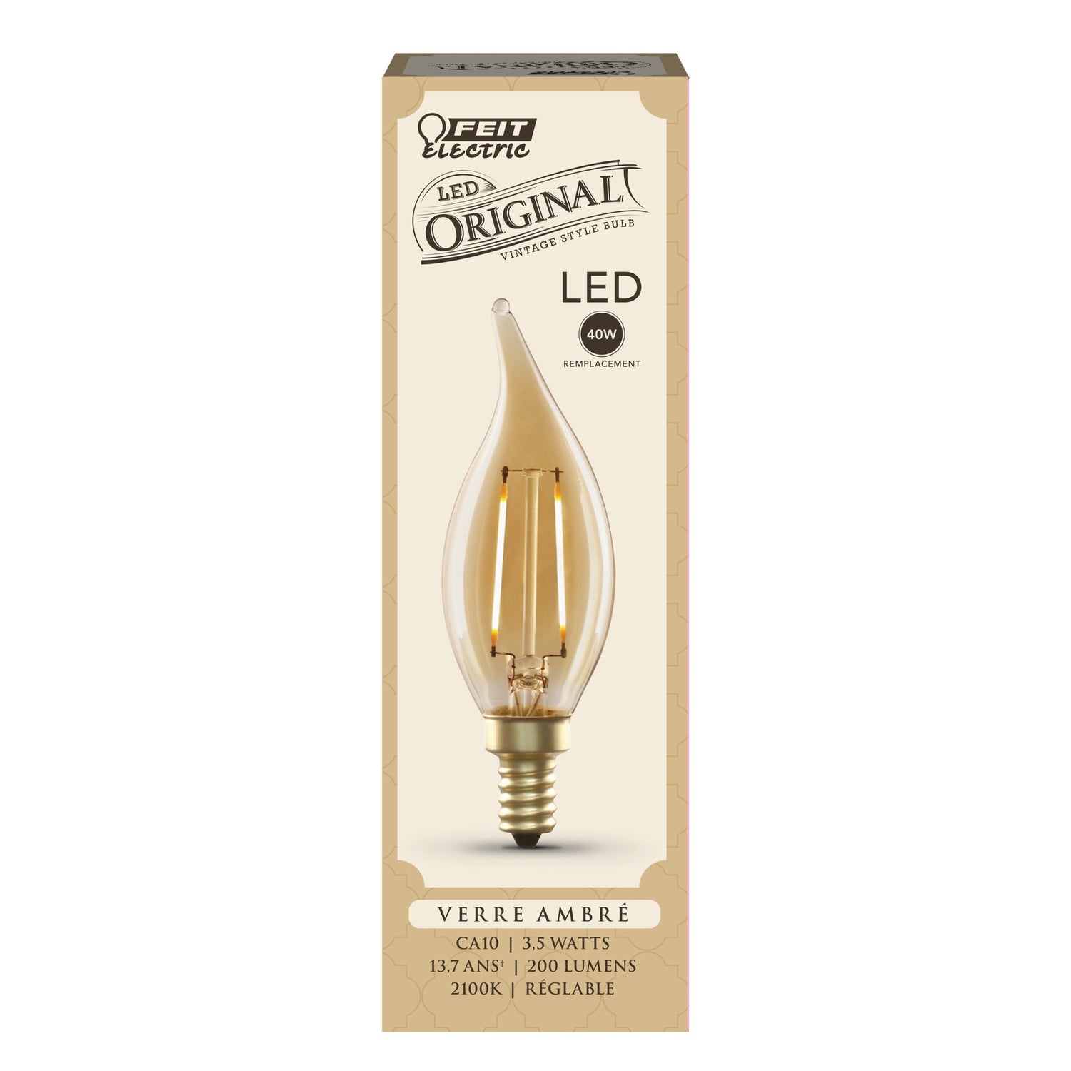 3.5W (40W Replacement) CA10 E12 Dimmable Straight Filament Amber Glass Vintage Edison LED Light Bulb, Soft White