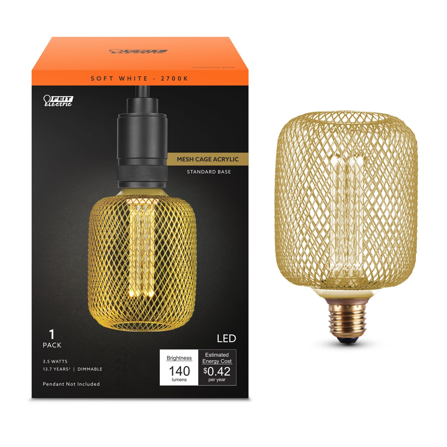 3.5W Soft White (2700K) Gold Mesh Cage Acrylic LED Bulb