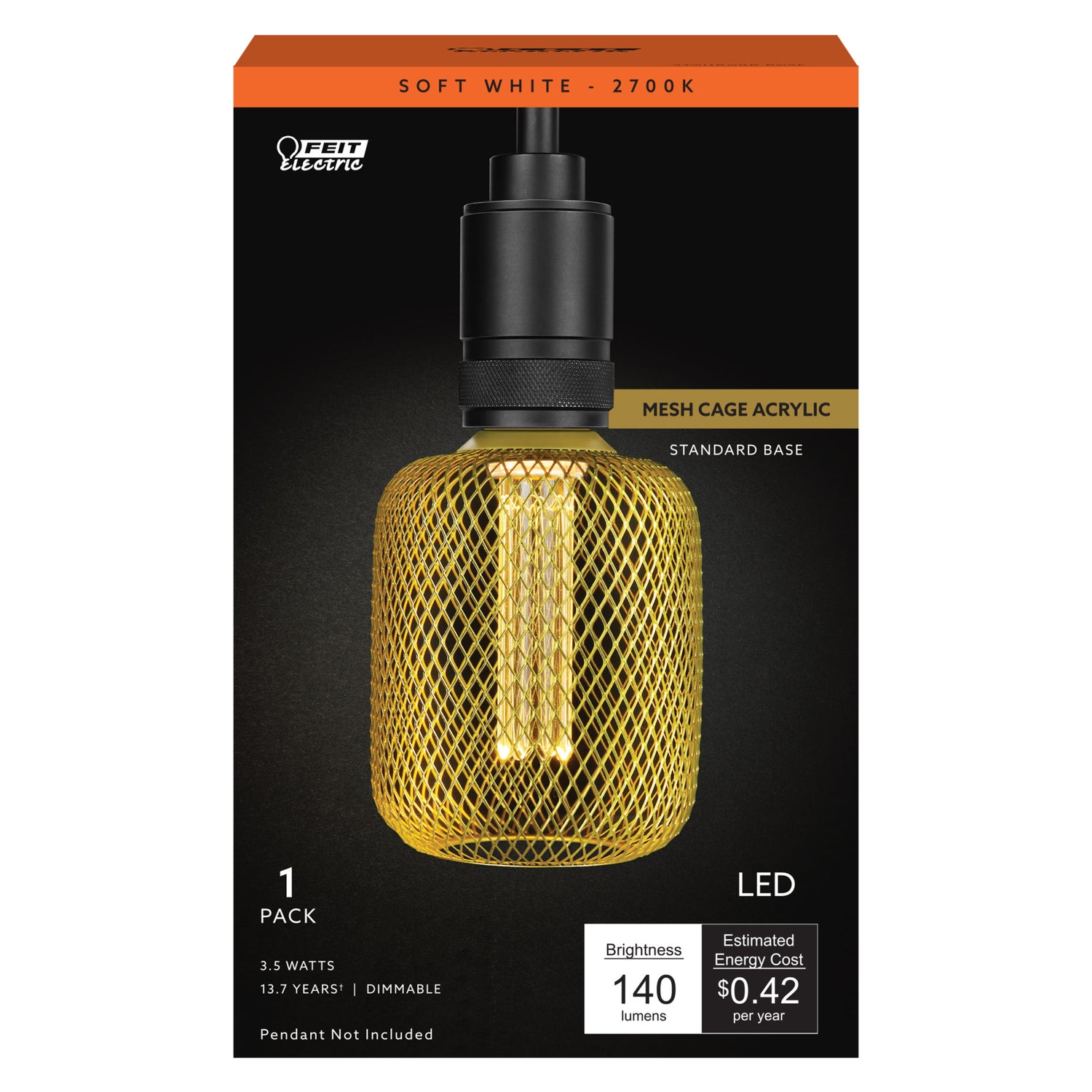 3.5W Soft White (2700K) Gold Mesh Cage Acrylic LED Bulb