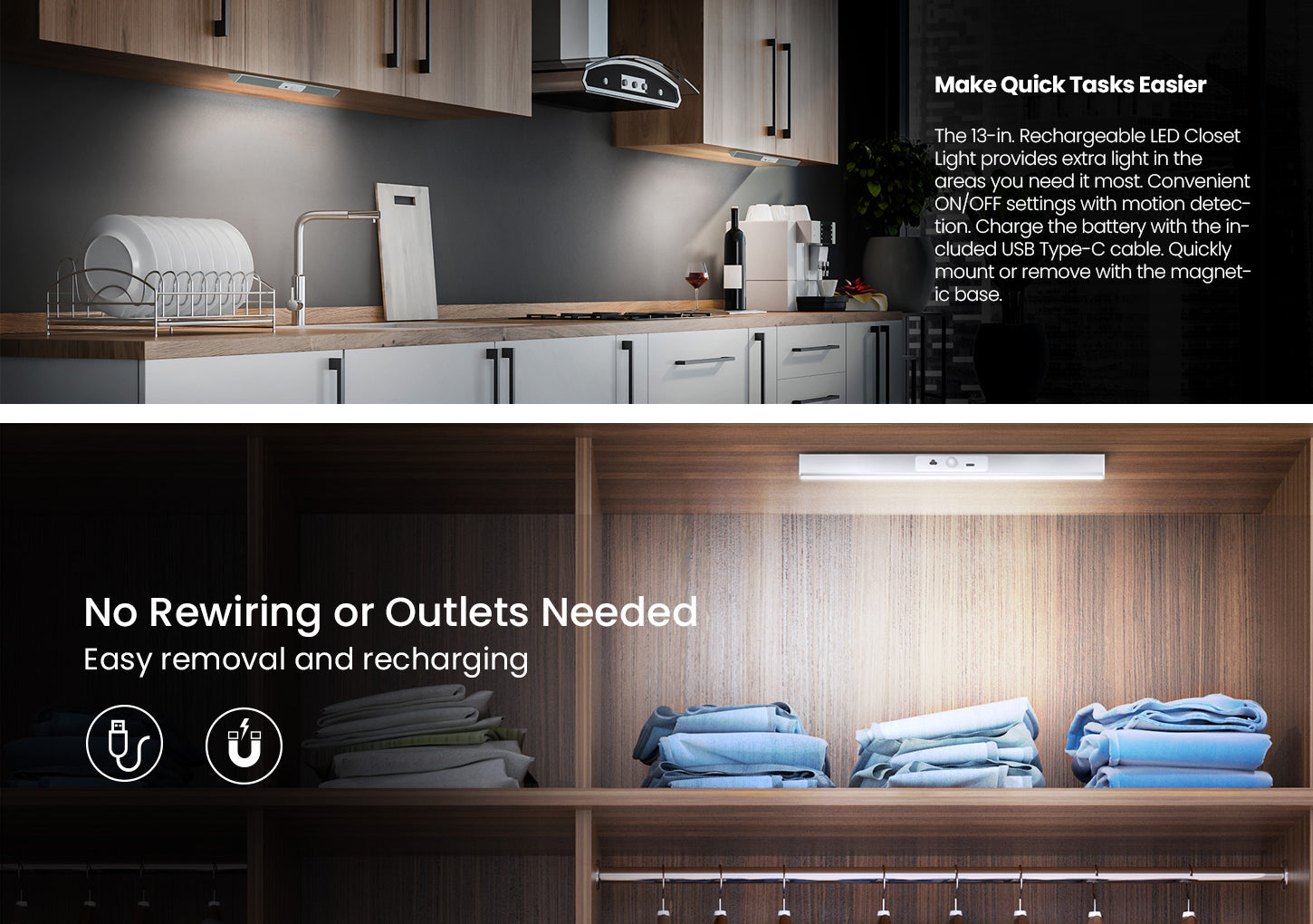 13 in. Rechargeable LED Closet Light