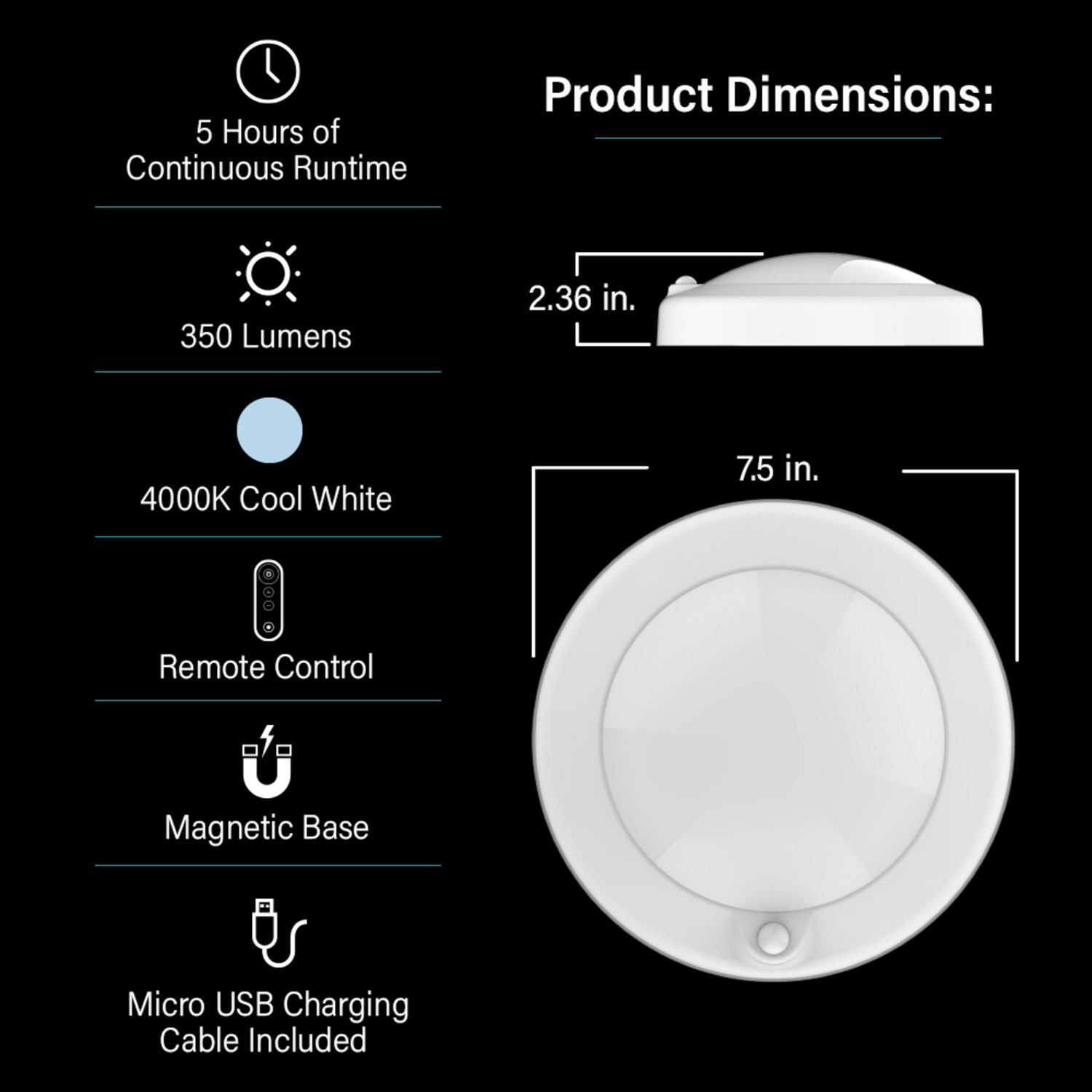 7.5 in. Round Rechargeable Battery Remote Controlled Ceiling Fixture