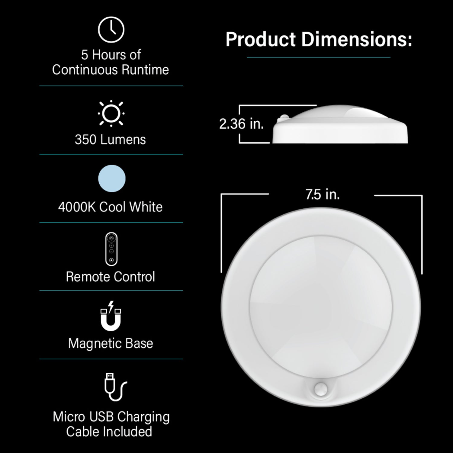 7.5 in. Round Rechargeable Battery Remote Controlled Ceiling Fixture - Feit Electric