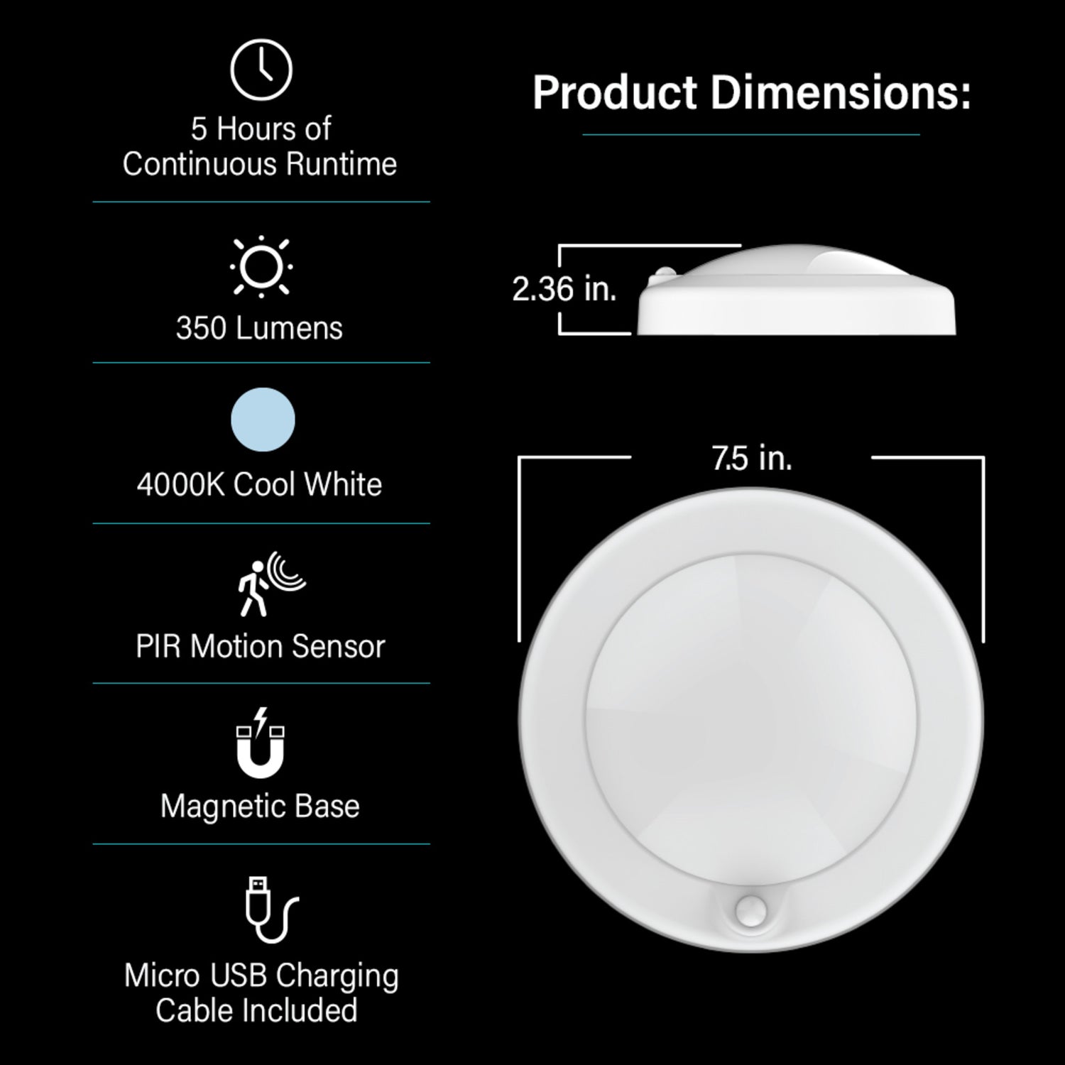 7.5 in. Round Rechargeable Motion Sensing Ceiling Light