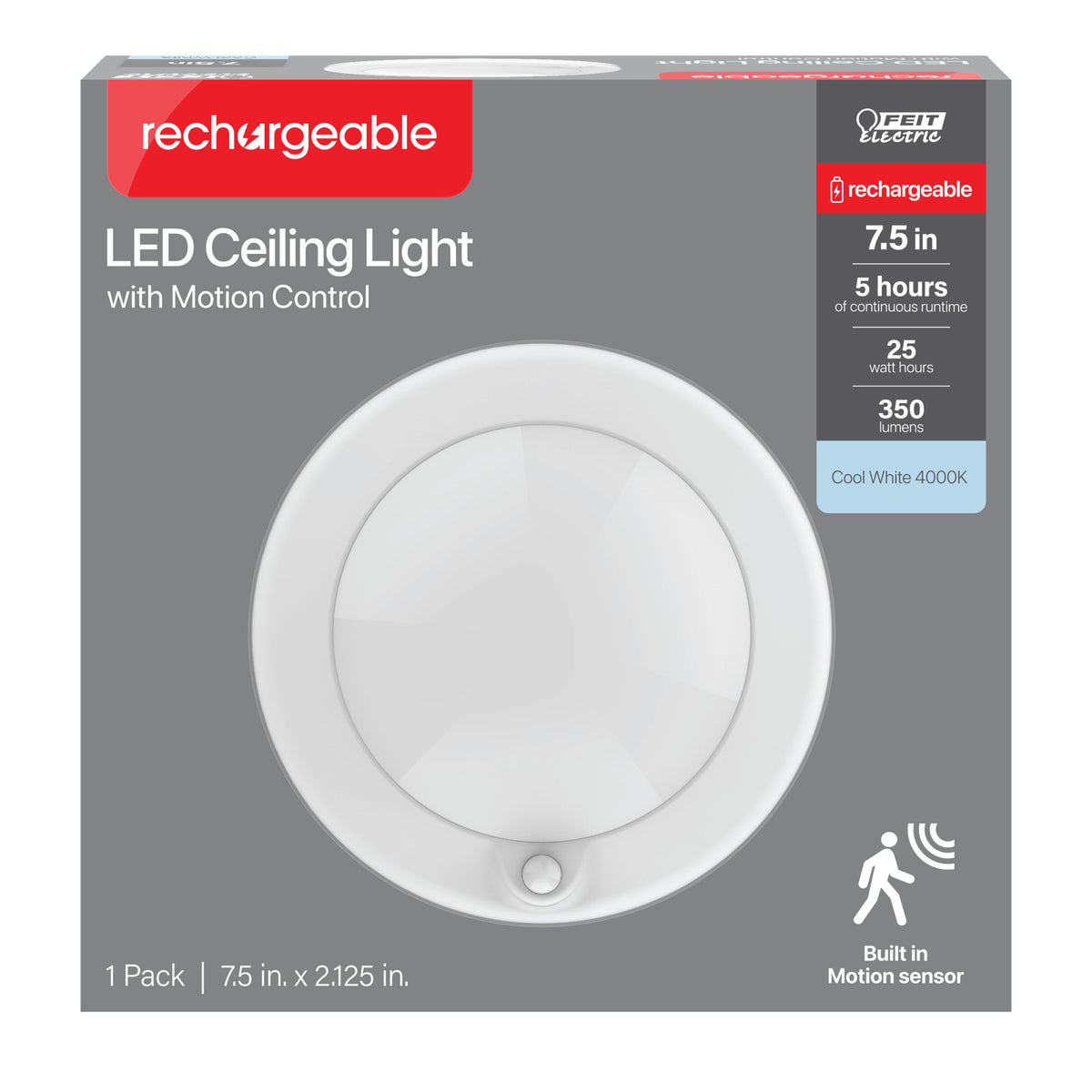 7.5 in. Round Rechargeable Motion Sensing Ceiling Light