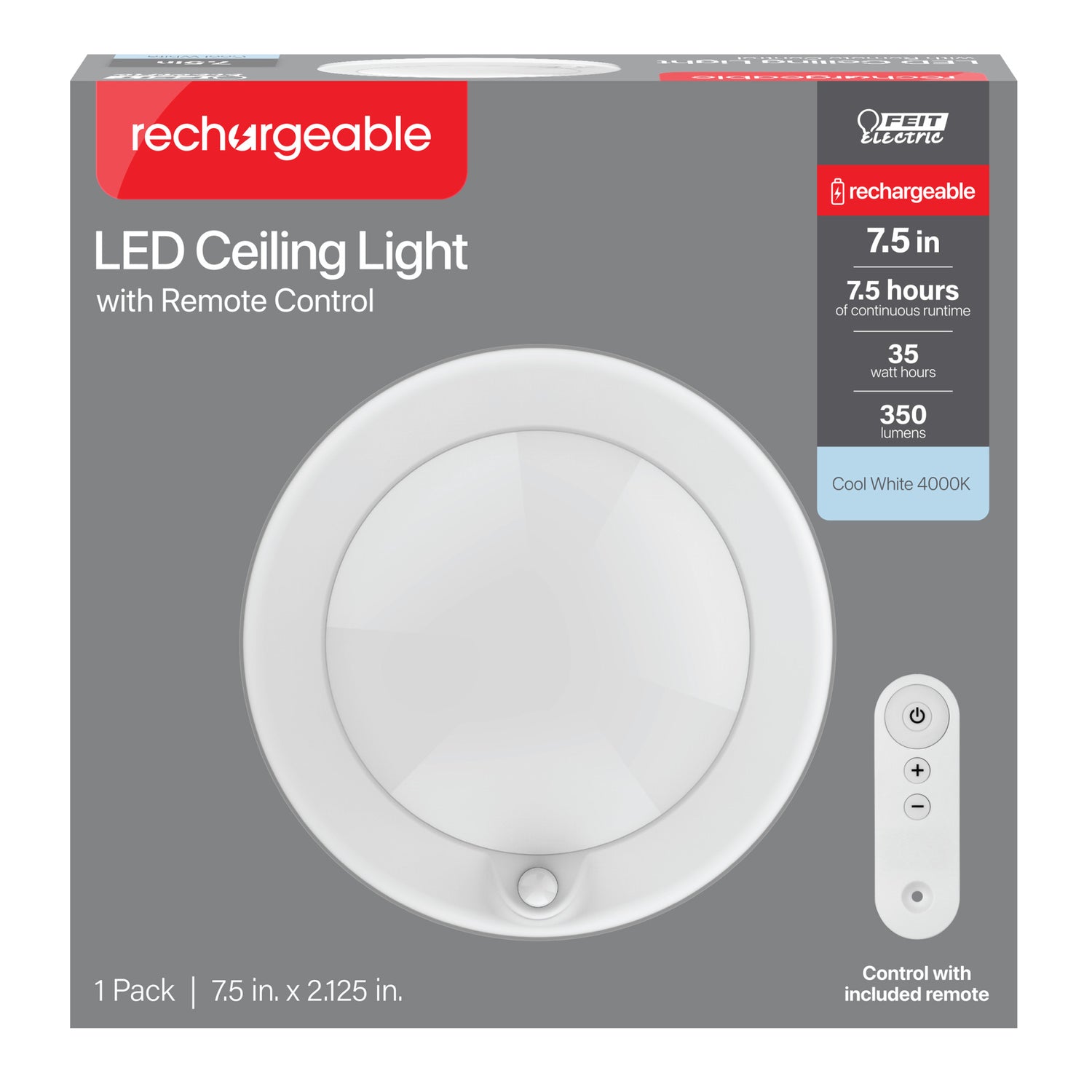 7.5 in. Round Rechargeable Battery Remote Controlled Ceiling Fixture