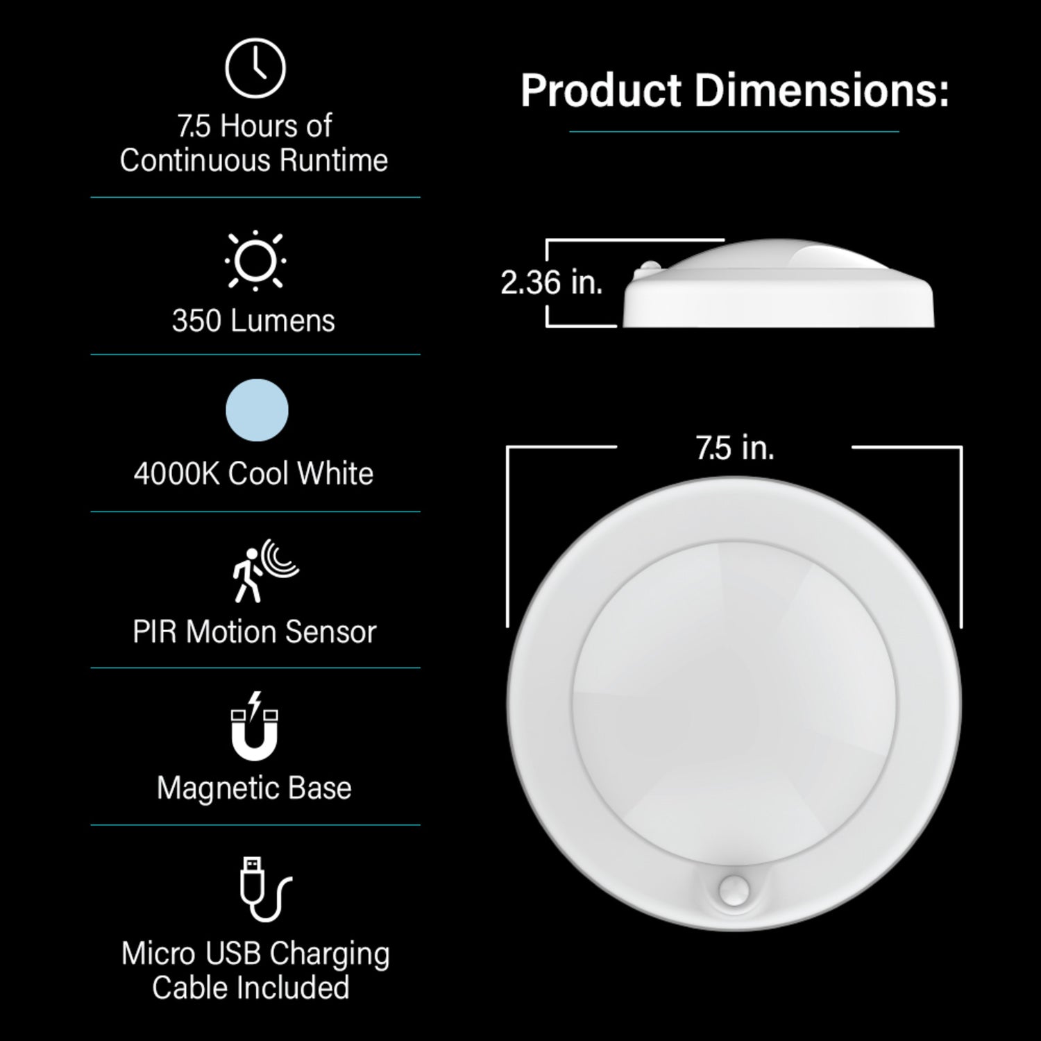 7.5 in. Round Cool White (4000K)Rechargeable Battery Motion Sensing Ceiling Fixture - Feit Electric