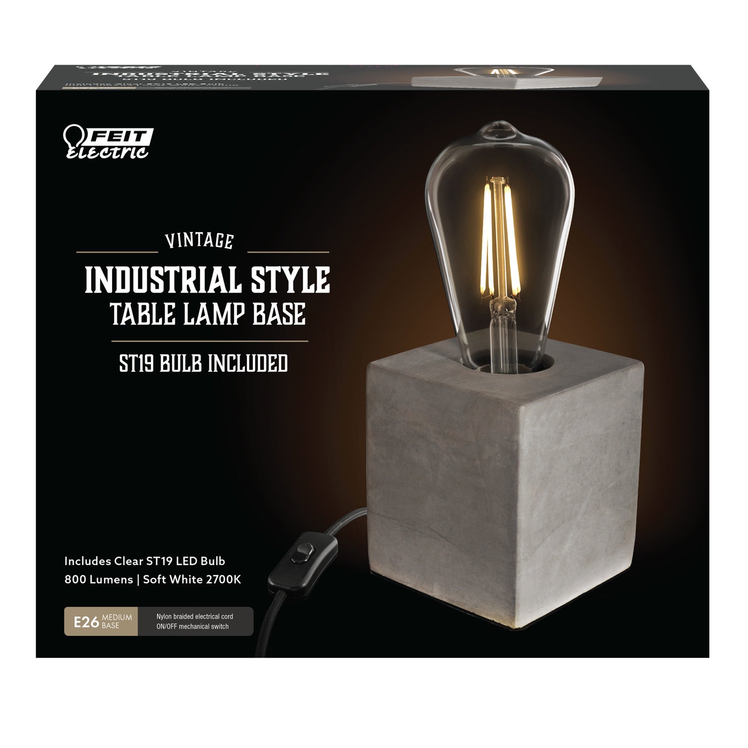 3.5 in. Cube Vintage Industrial Style Table Lamp Base With Clear ST19 Bulb 5.5W Vintage LED