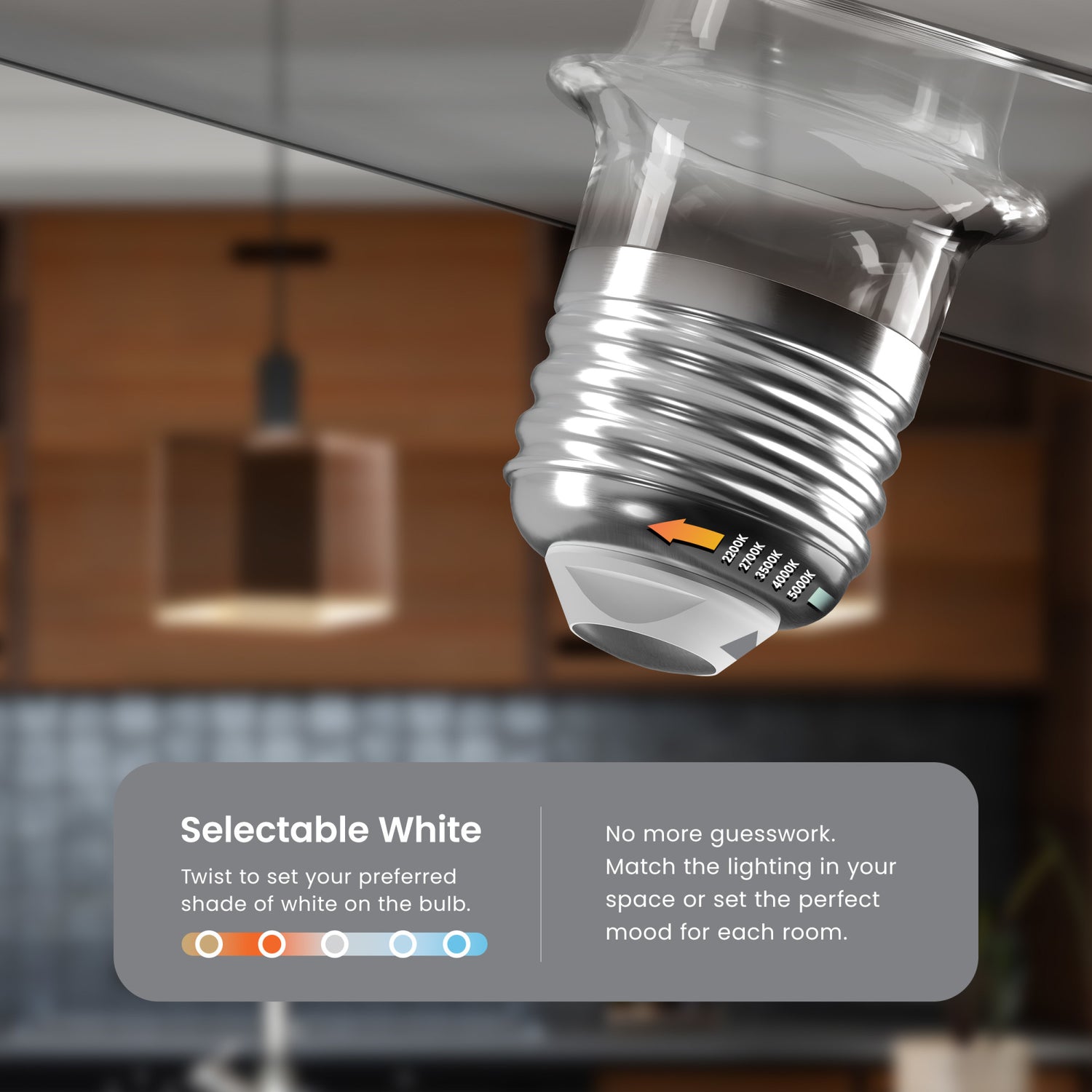 5.5W (60W Replacement) Cube E26 Dimmable White Filament LED Bulb, Selectable White