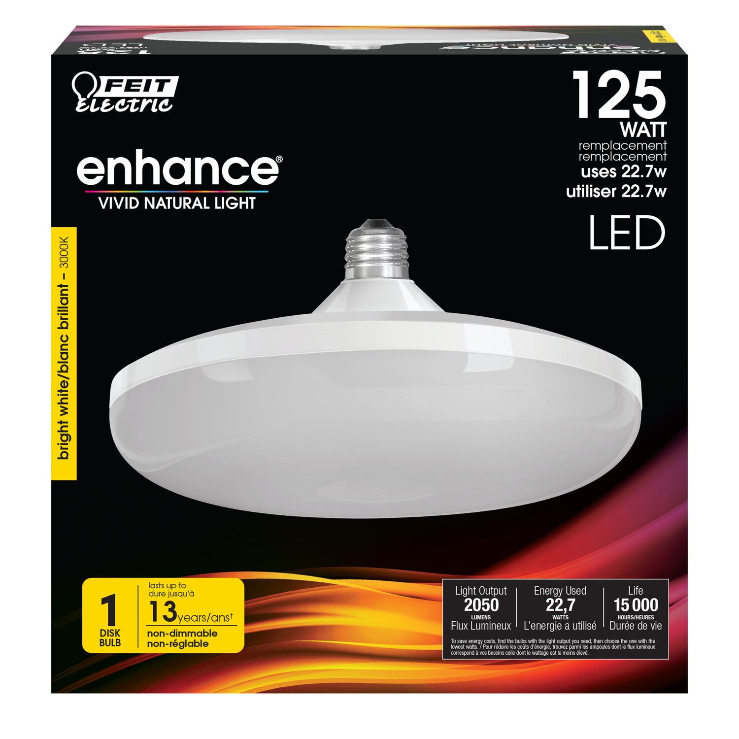 22.7W (125W Replacement) Bright White (3000K) Disk LED Light Bulb