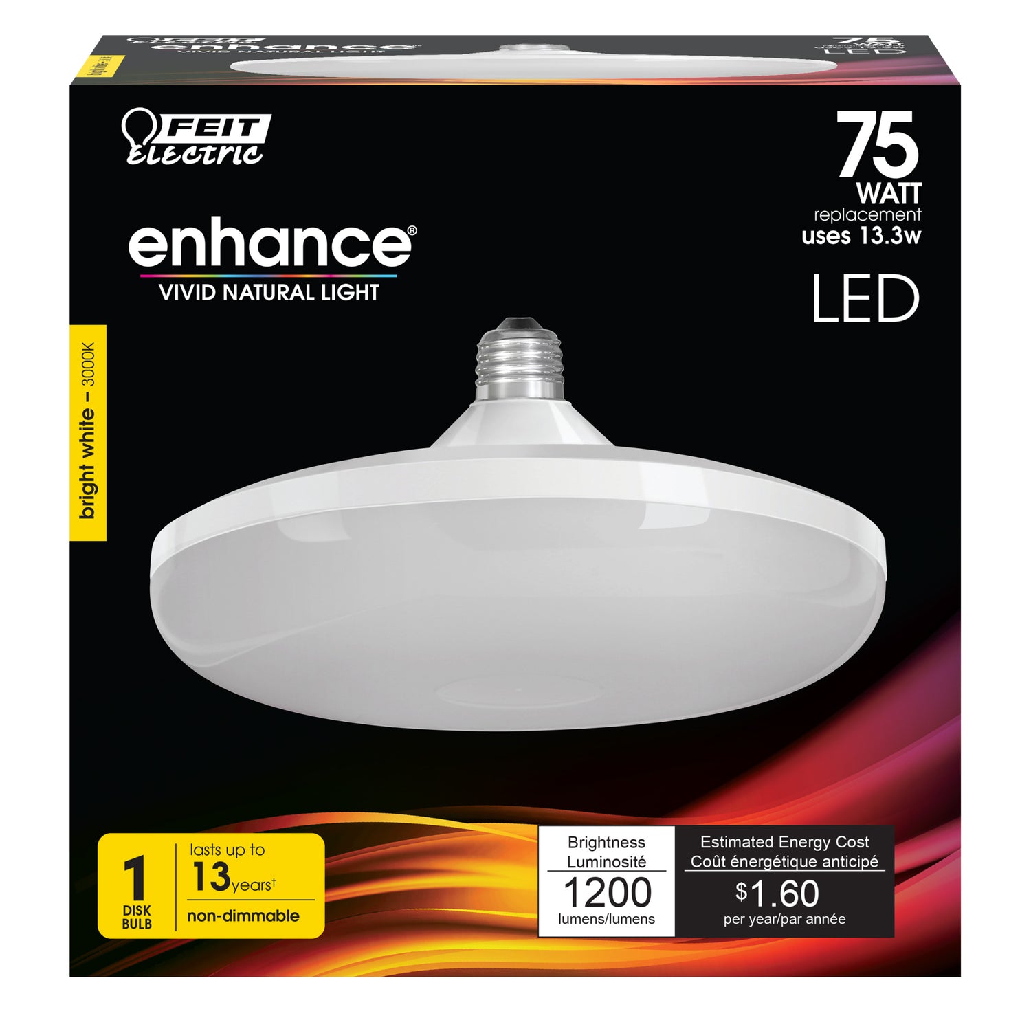 13.3W (75W Replacement) Bright White (3000K) Disk LED Light Bulb