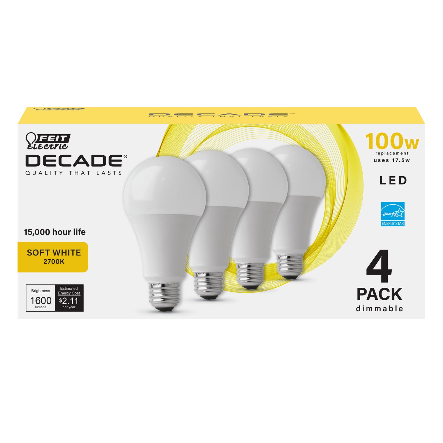 17.5W (100W Replacement)Soft White (2700K)E26 Base A21 LED (4-Pack)
