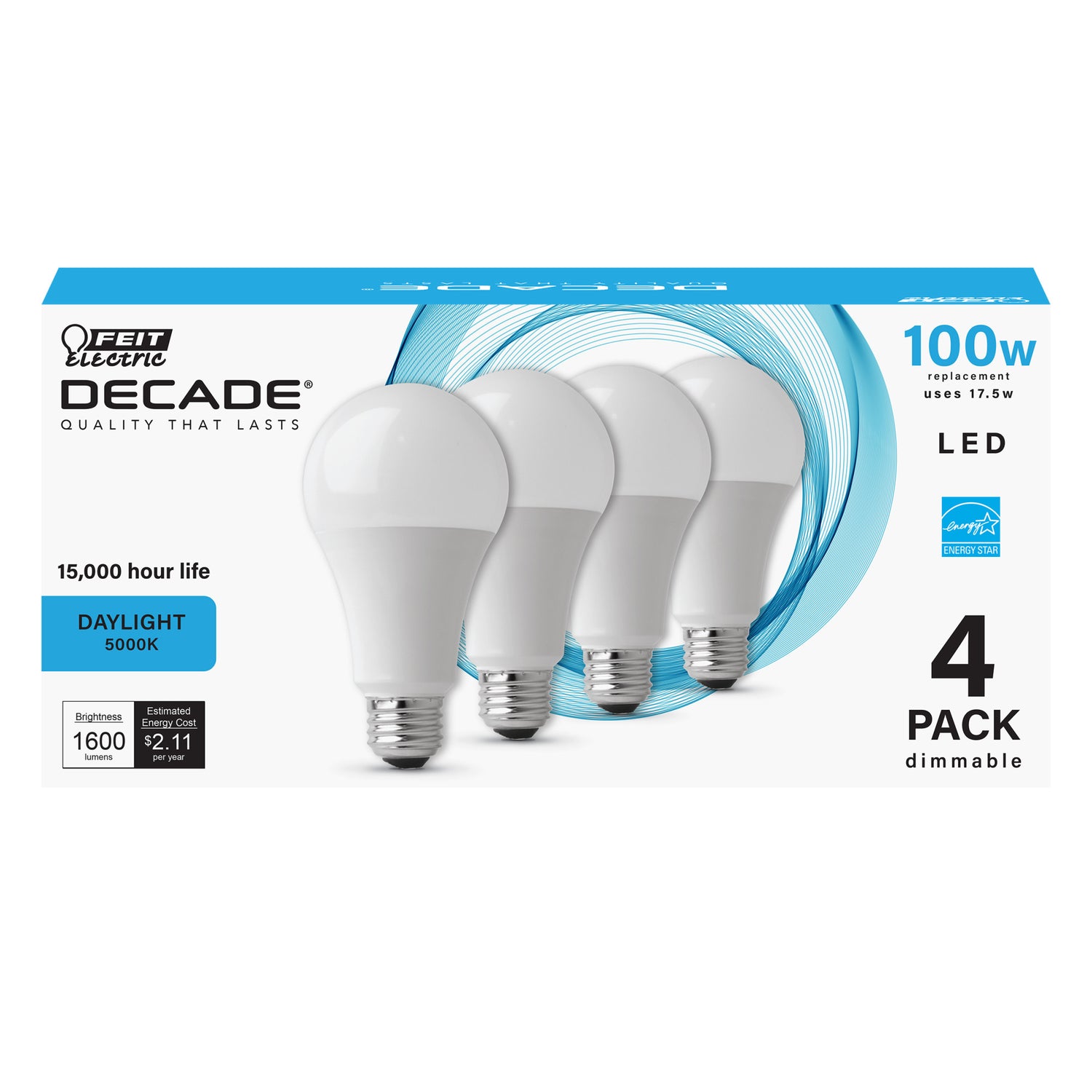 17.5W (100W Replacement) Daylight (5000K) A21 Shape E26 Base LED Light Bulb (4-Pack)