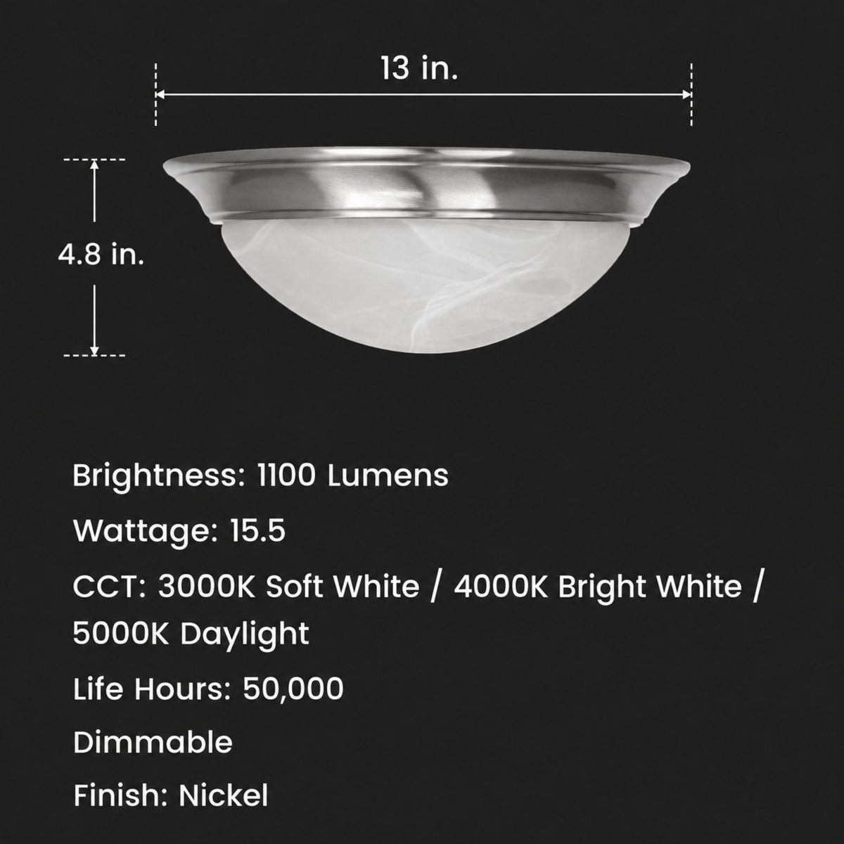 13 in. Color Selectable LED Nickel Ceiling Fixture