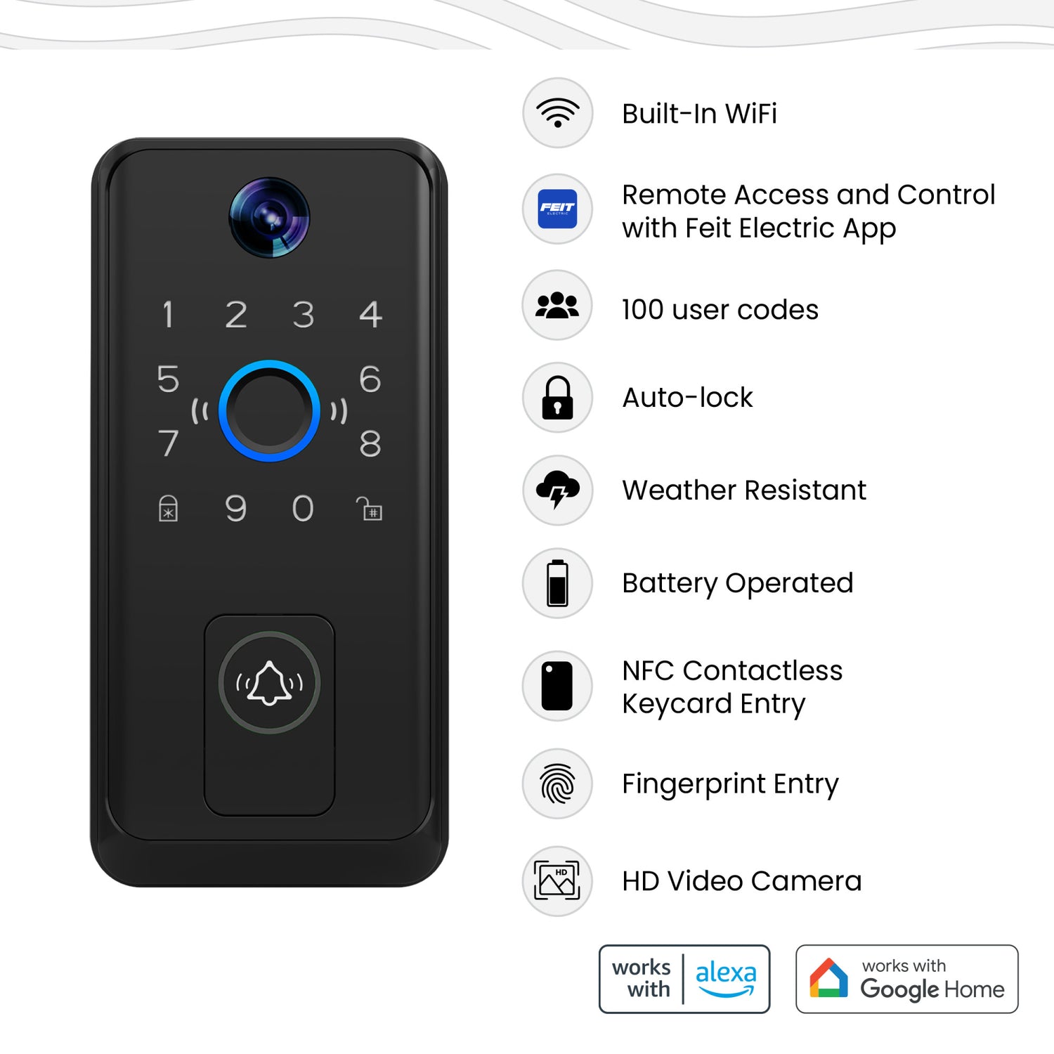 Smart Door Lock with Camera Doorbell, Matte Black