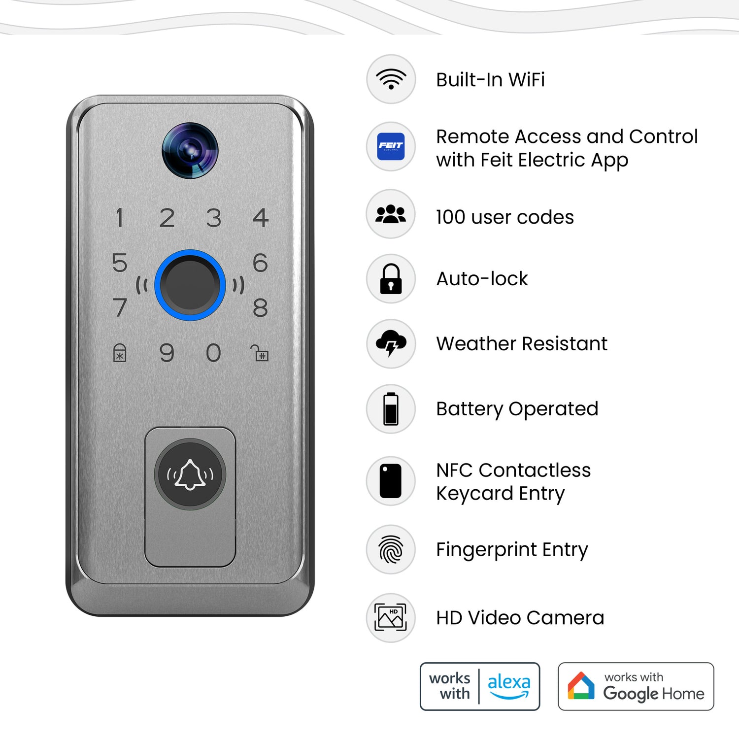 Smart Door Lock with Camera Doorbell, Satin Nickel