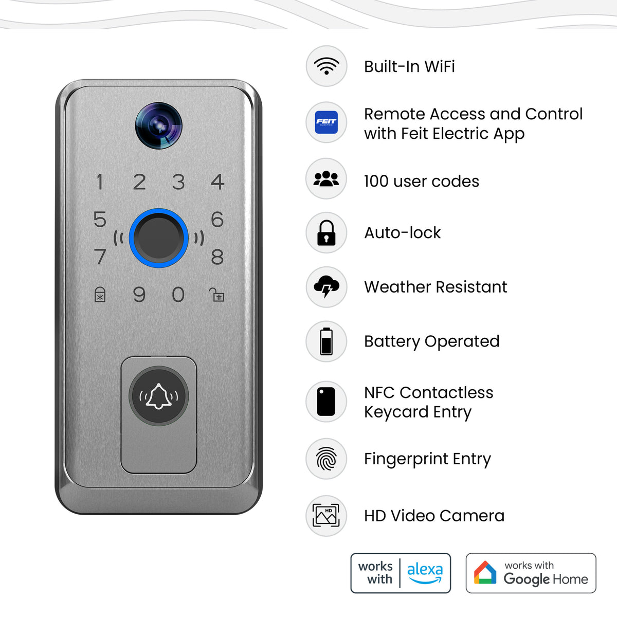 Smart Door Lock with Camera Doorbell, Satin Nickel