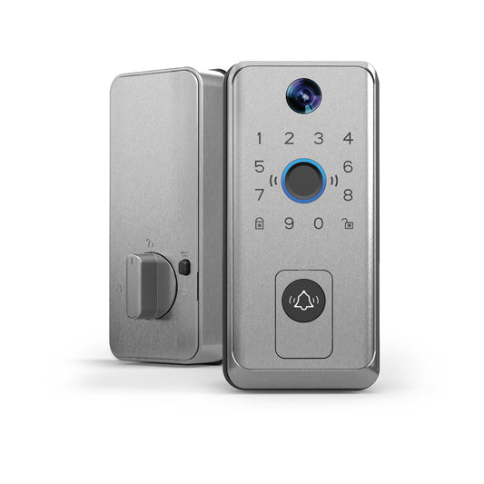 Smart Door Lock with Camera Doorbell, Satin Nickel