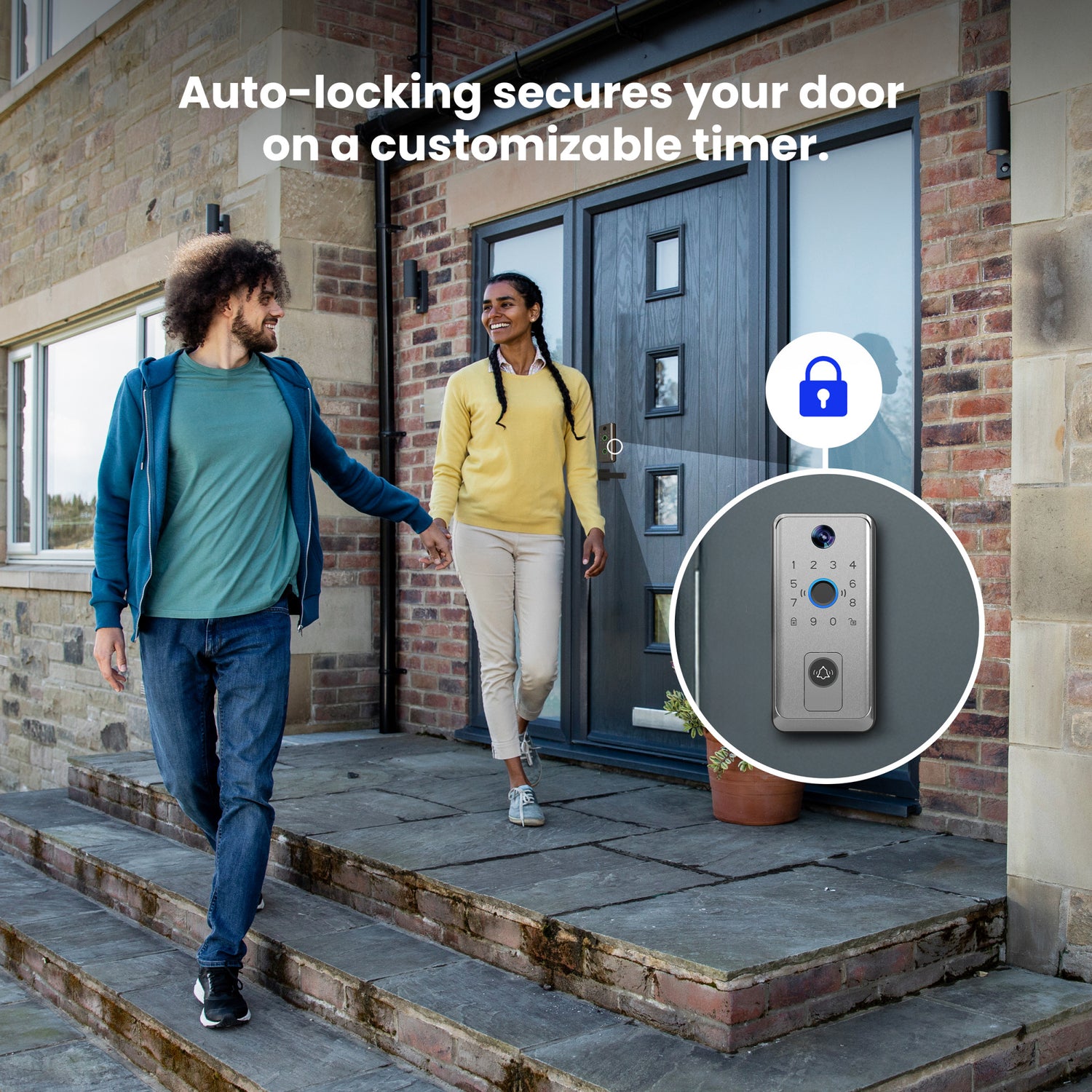 Smart Door Lock with Camera Doorbell, Satin Nickel