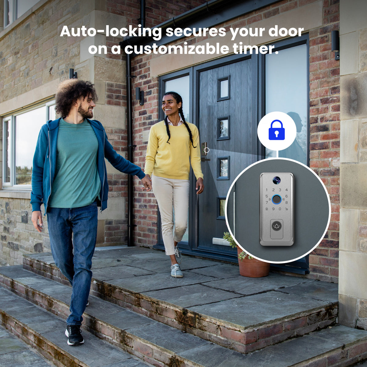 Smart Door Lock with Camera Doorbell, Satin Nickel