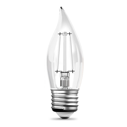 3.3W (40W Equivalent) Adjustable White Flame Tip E26 Base BA10 White Filament LED Bulb (2-Pack)