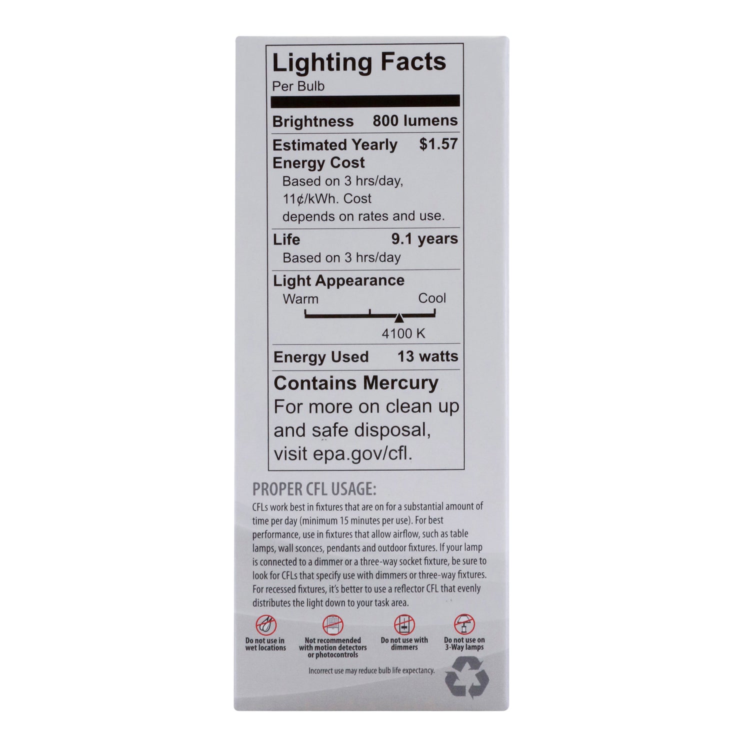 60 W Replacement Cool White General Purpose A19 CFL Light Bulb