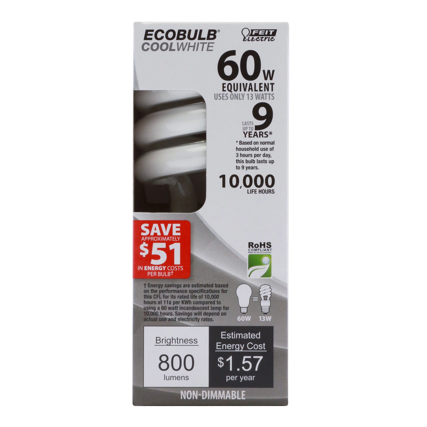 60 W Replacement Cool White General Purpose A19 CFL Light Bulb