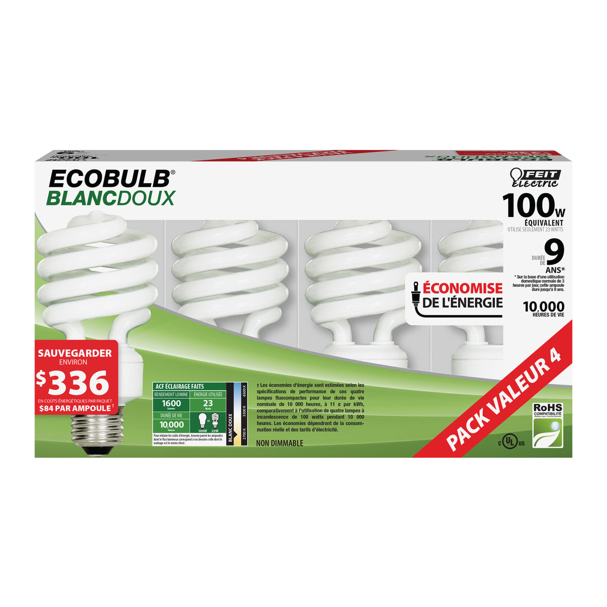 23W (100W Replacement) Soft White (2700K) A19 General Purpose CFL Light Bulb (4-Pack)