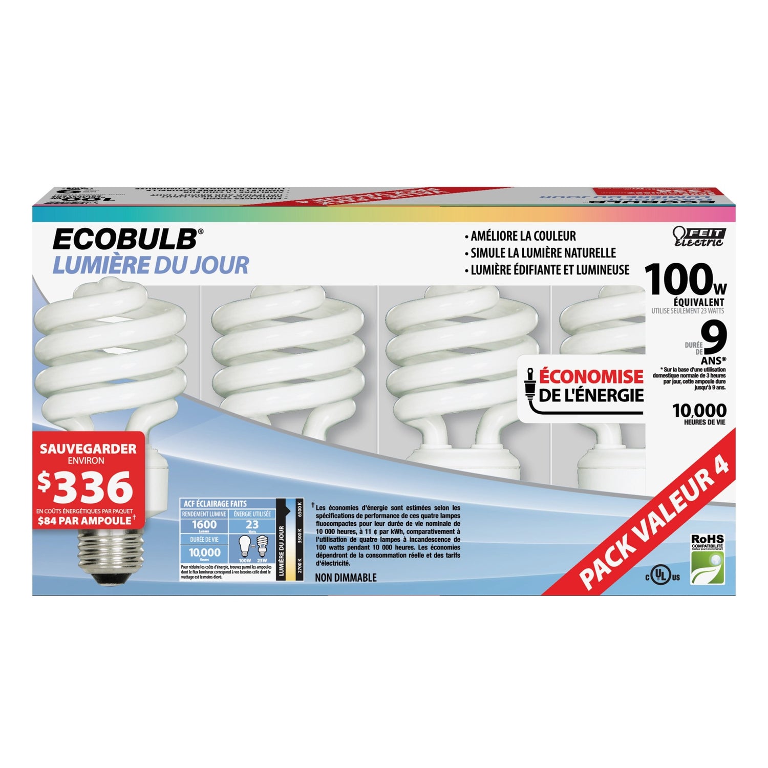 23W (100W Replacement) Daylight Deluxe (6500K) Twist E26 Base CFL Light Bulb (4-Pack)