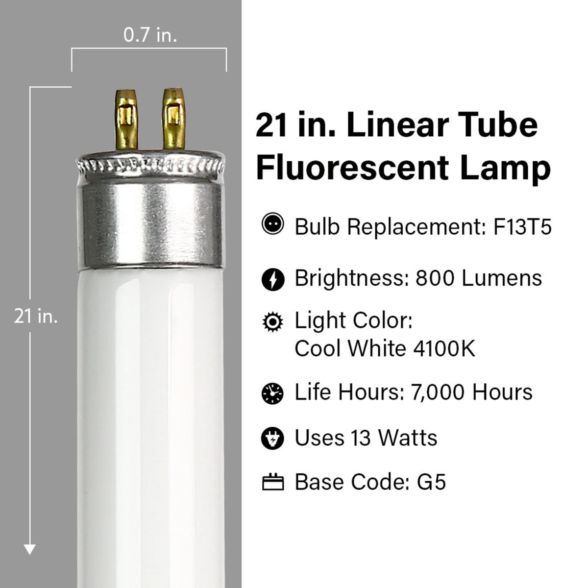 21 in. 13W Cool White White (4100K) G5 Base (T5 Replacement) Fluorescent Linear Light Tube