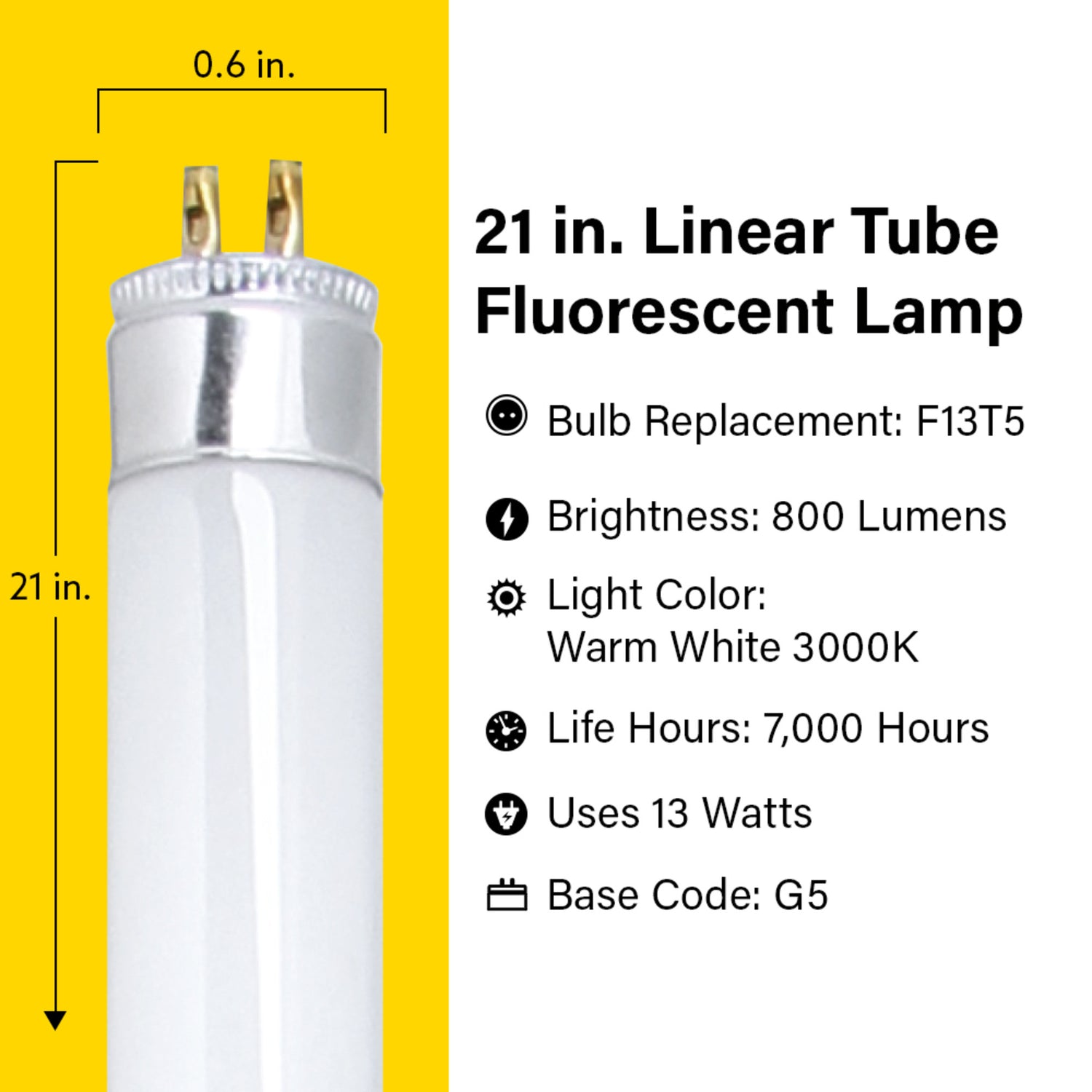 21 in. 13W Bright White (3000K) G5 Base (T5 Replacement) Fluorescent Linear Light Tube