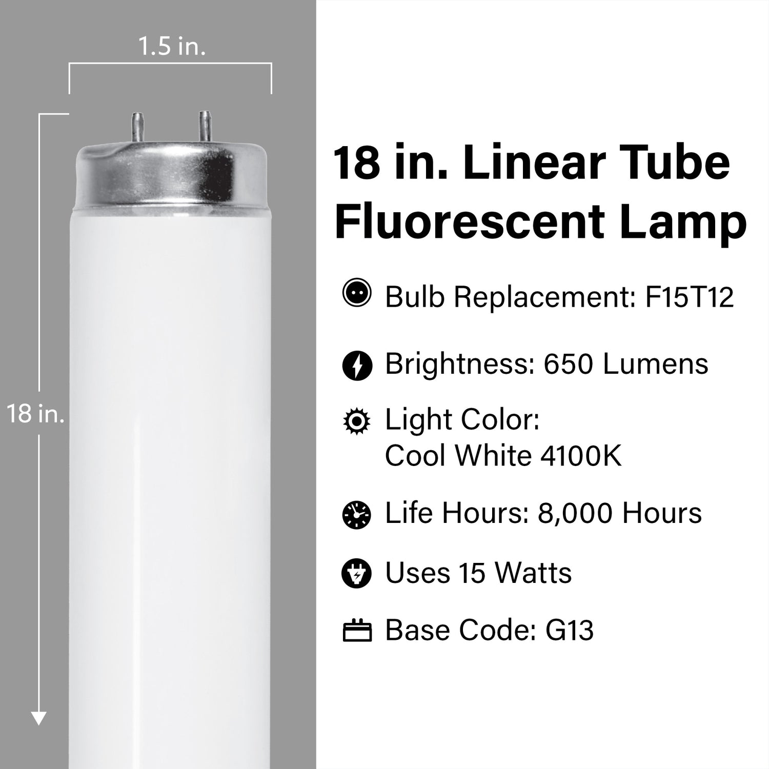 18 in. 15W Cool White (4100K) G13 Base (T12 Replacement) Fluorescent Linear Light Tube