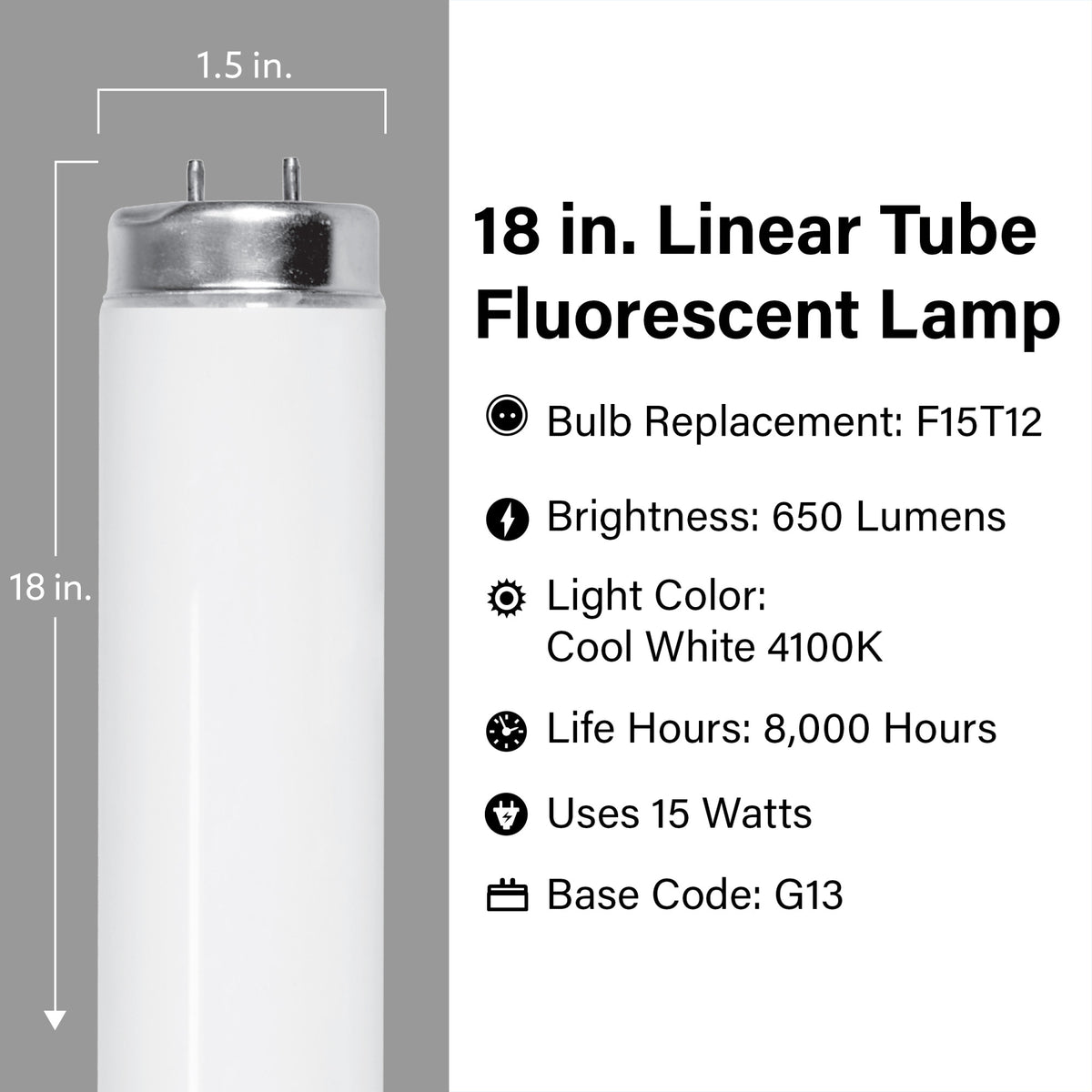18 in. 15W Cool White (4100K) G13 Base (T12 Replacement) Fluorescent Linear Light Tube