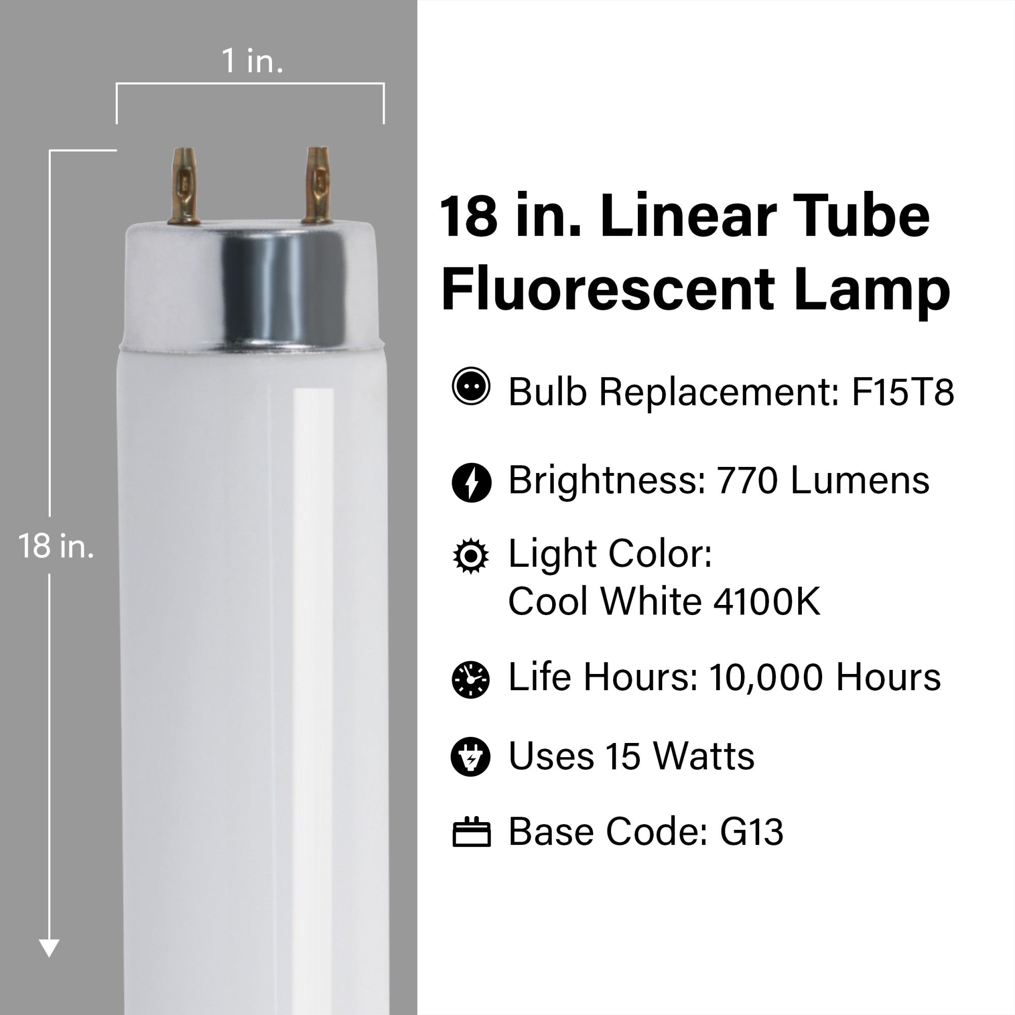 18 in. 15W Cool White (4100K) G13 Base (T8 Replacement