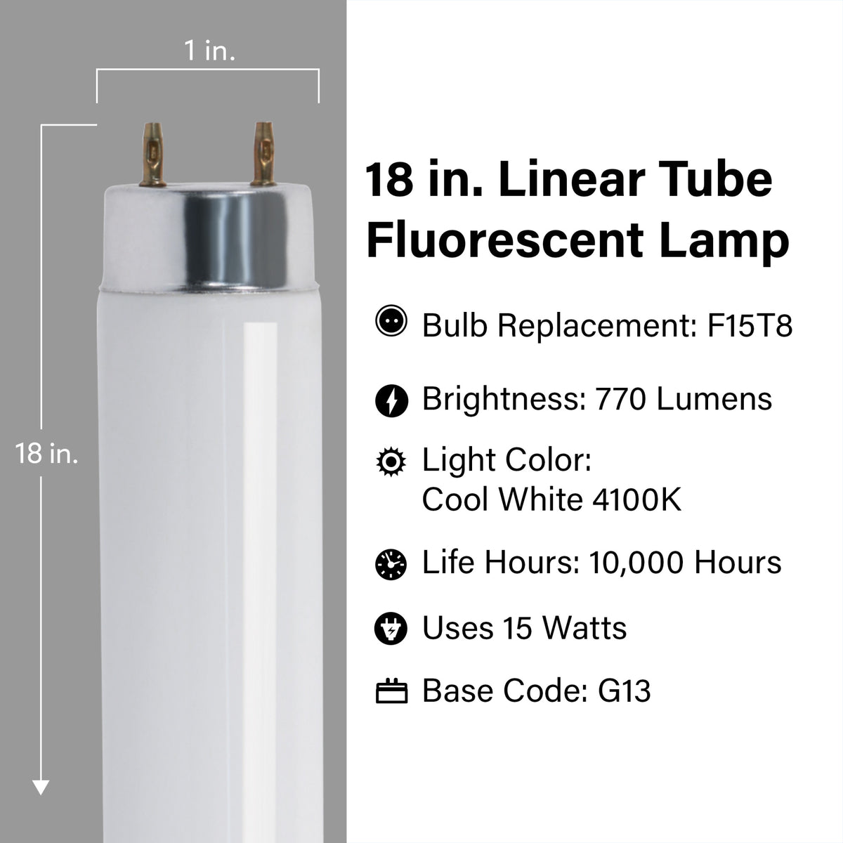18 in. 15W Cool White (4100K) G13 Base (T8 Replacement) Fluorescent Linear Light Tube