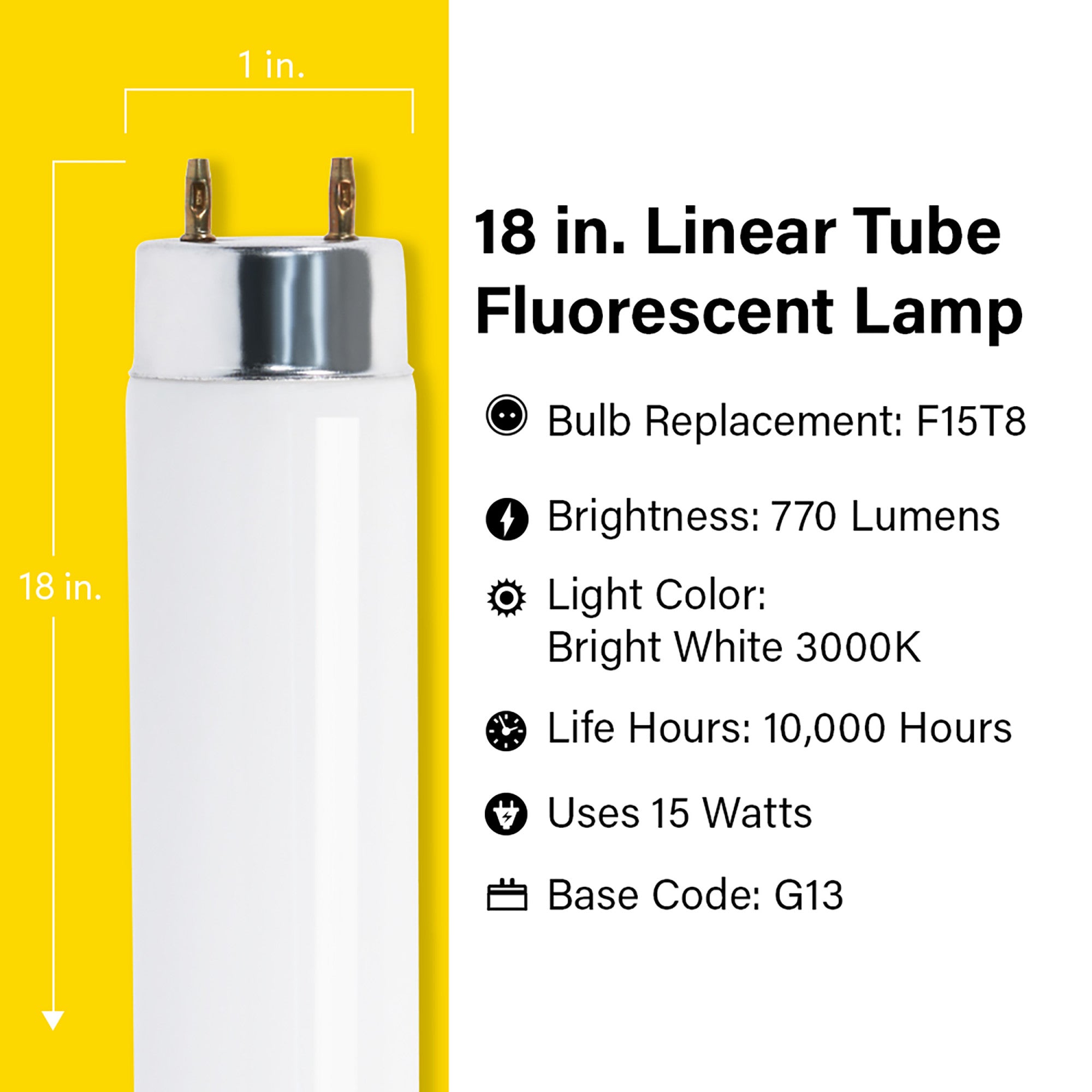 18 in. 15W Bright White (3000K) G13 Base (T8 Replacement