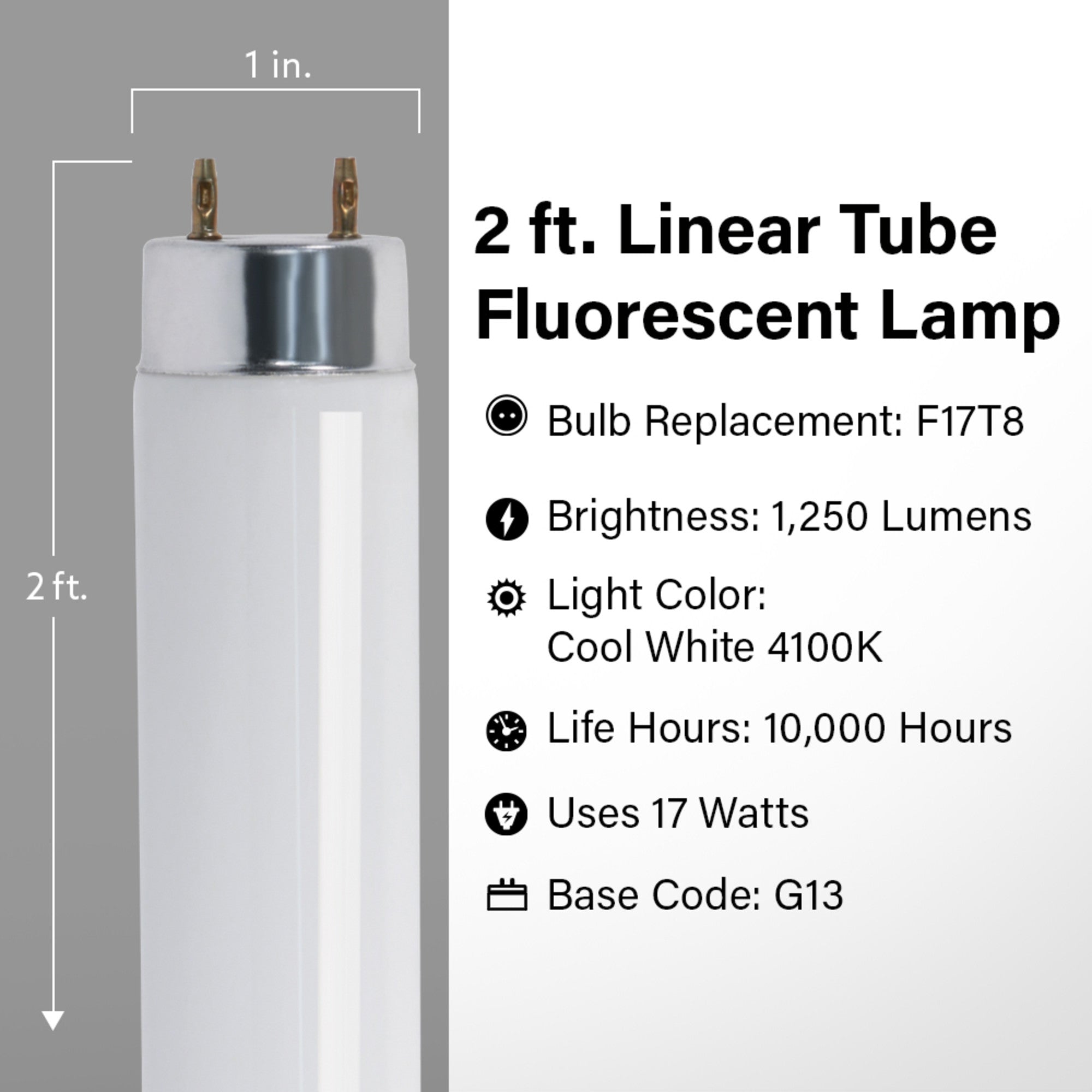 2 ft. 17W Cool White (4100K) G13 Base (T8 Replacement) Fluorescent