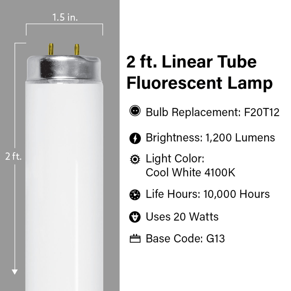 2 ft. 20W Cool White (4100K) G13 Base (T12 Replacement) Fluorescent Linear Light Tube (2-Pack)