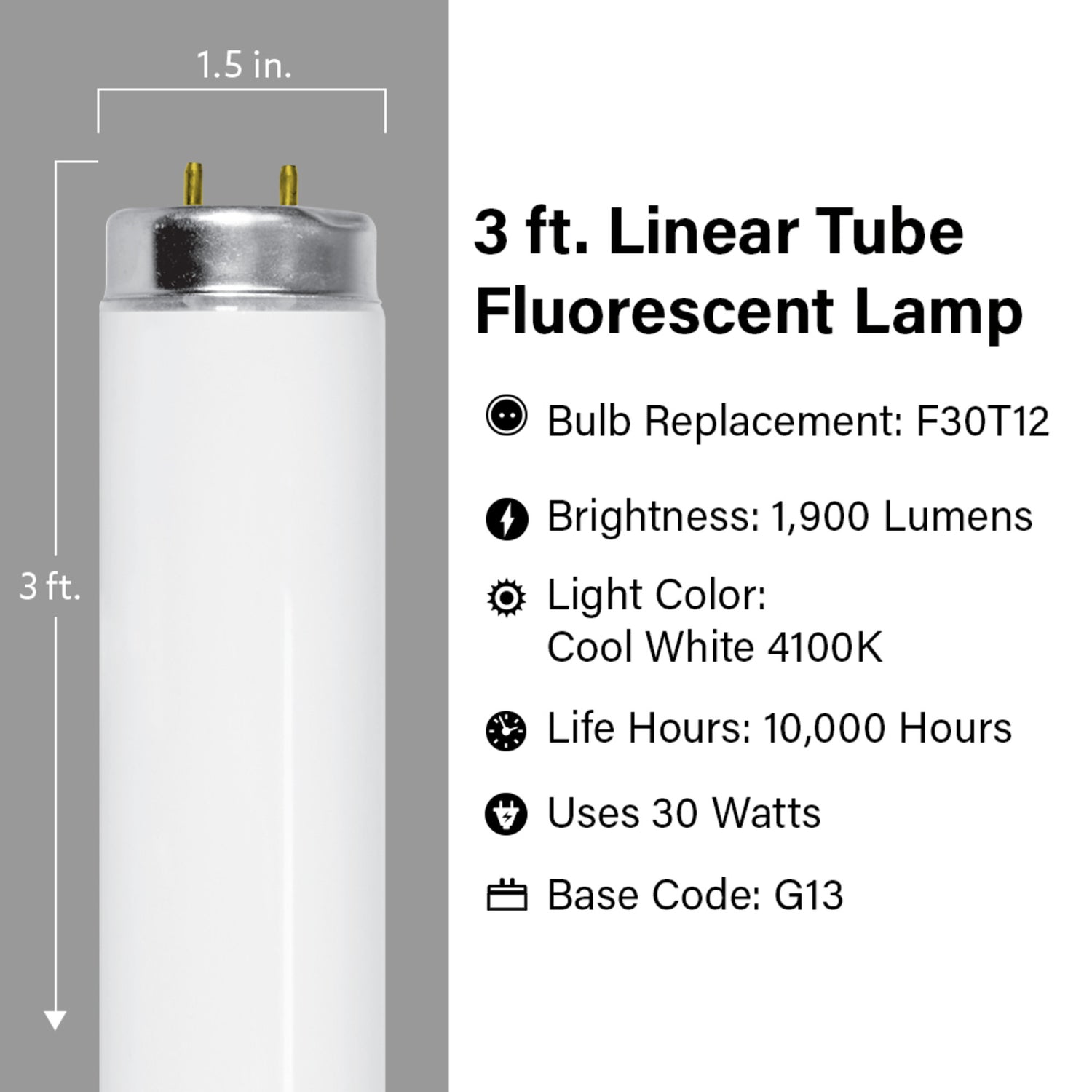3 ft. 30W Cool White (4100K) G13 Base (T12 Replacement) Fluorescent Linear Light Tube (2-Pack)