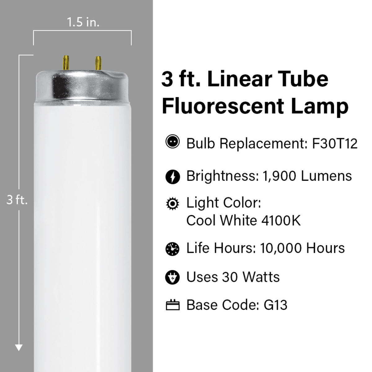 3 ft. 30W Cool White (4100K) G13 Base (T12 Replacement) Fluorescent Linear Light Tube (2-Pack)