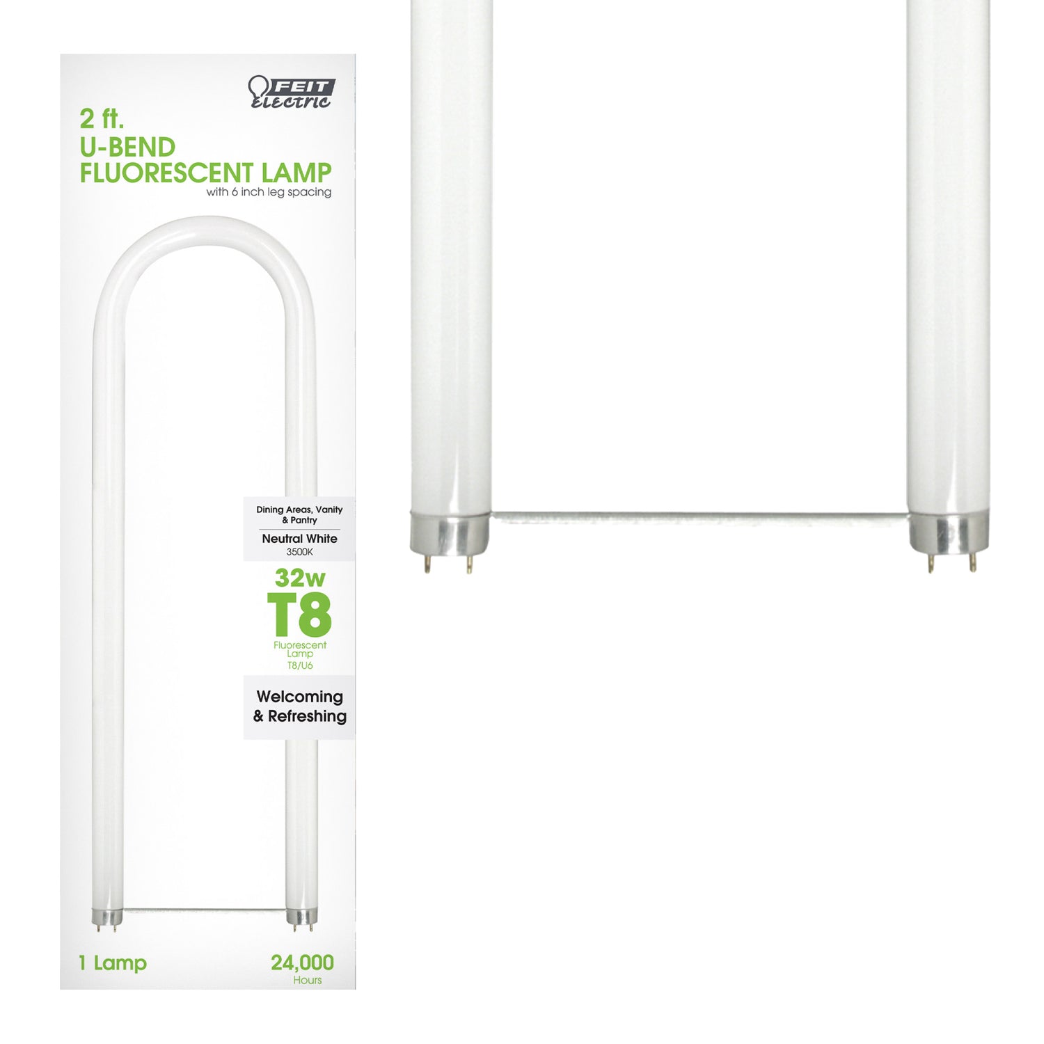 2 ft. 32W Neutral White (3500K) G13 Base (T8 Replacement) U-Bend Fluorescent Linear Light Tube