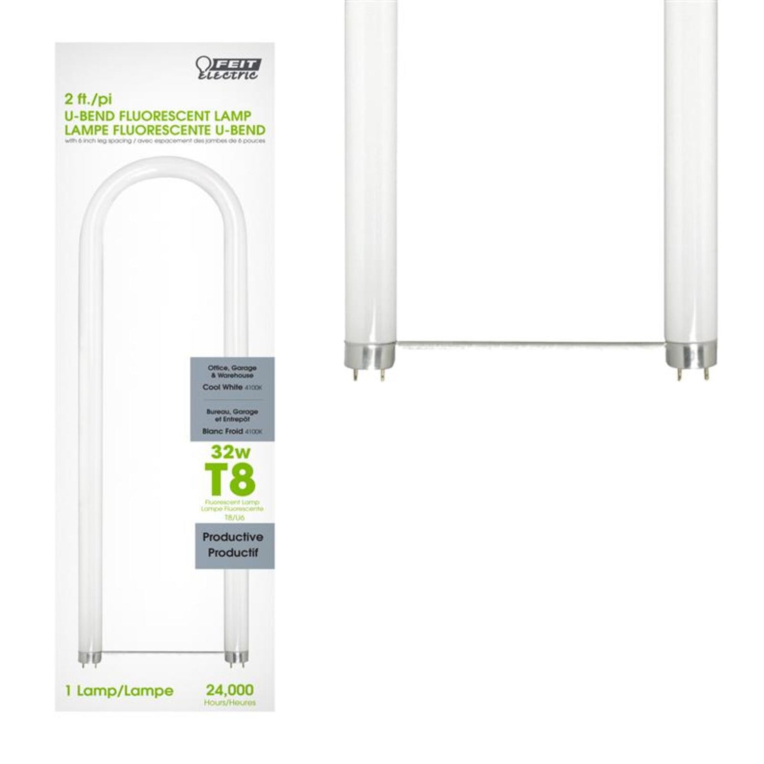 2 ft. 32W Cool White (4100K) G13 Base (T8 Replacement) U-Bend Fluorescent Linear Light Tube