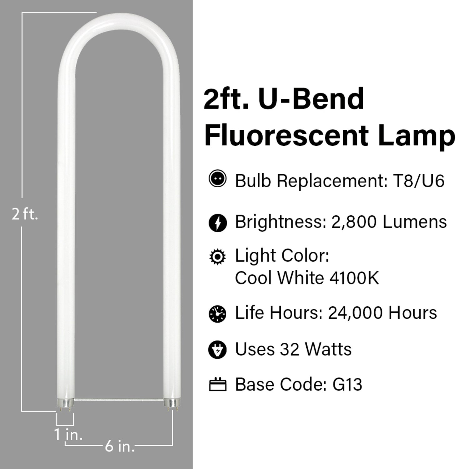 2 ft. 32W Cool White (4100K) G13 Base (T8 Replacement) U-Bend Fluorescent Linear Light Tube