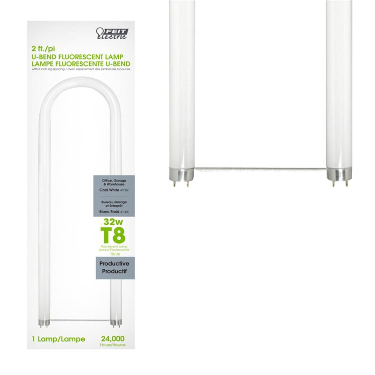 2 ft. 32W Cool White (4100K) G13 Base (T8 Replacement) U-Bend Fluorescent Linear Light Tube